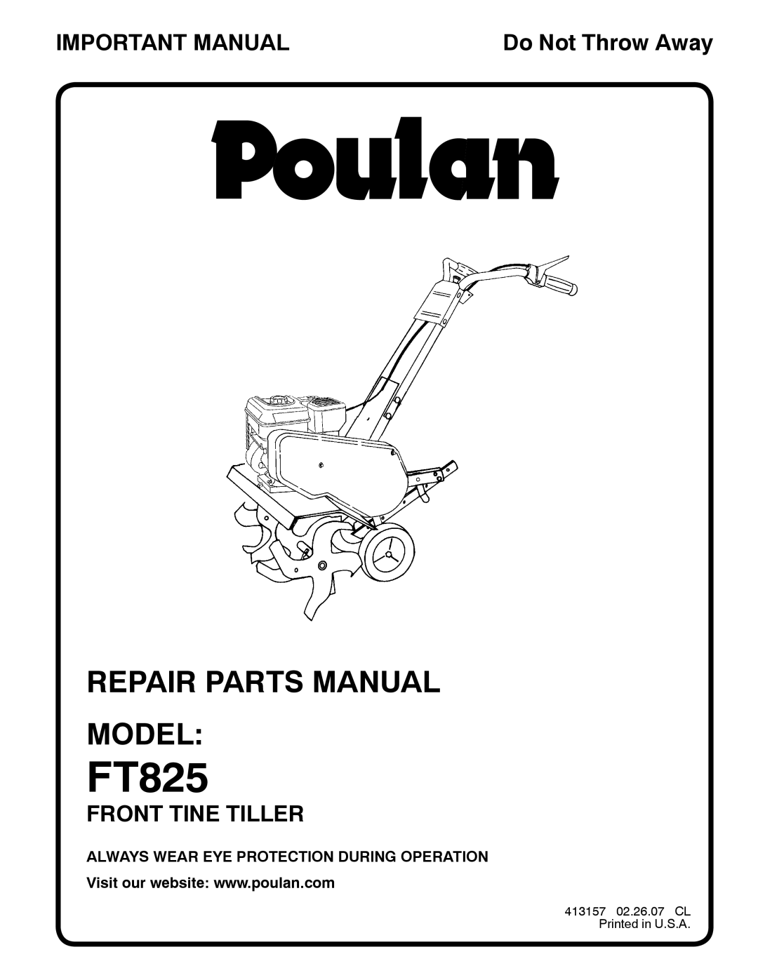 Poulan 96082000700, 413157 manual FT825 