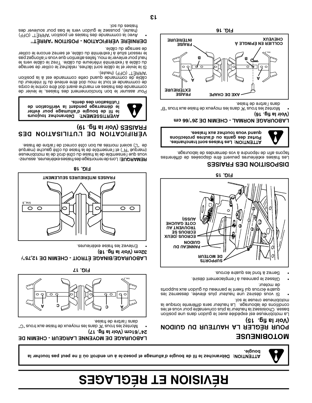 Poulan 413288 manual Fig la Voir Sesfrai DES L’UTILISATION DE Vérification, Fraises DES Disposition 15 .FIG 