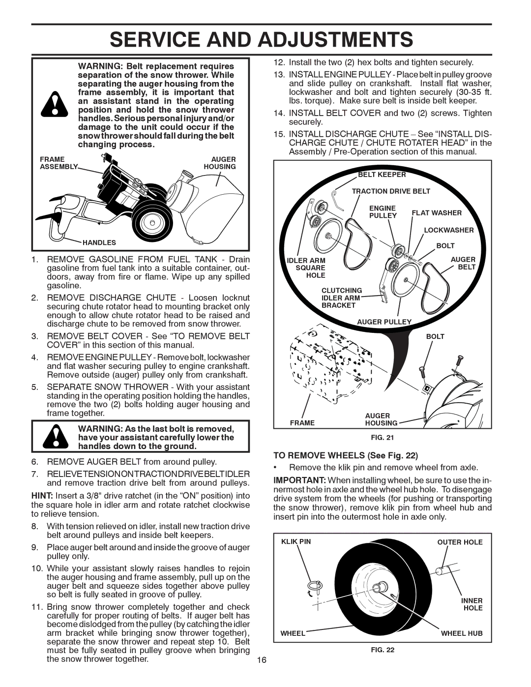 Poulan 414641 owner manual To Remove Wheels See Fig 