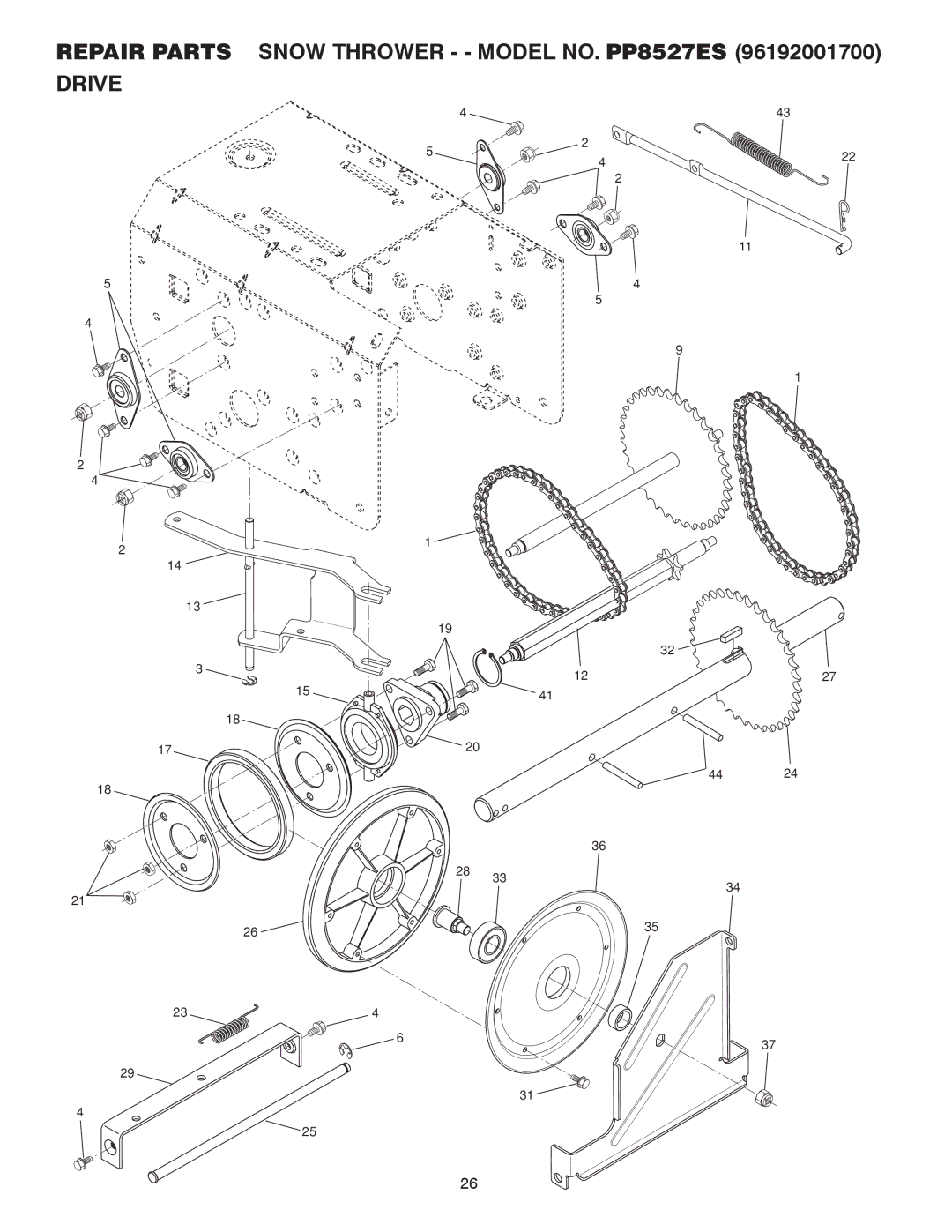 Poulan 414641 owner manual Repair Parts Snow Thrower - Model NO. PP8527ES Drive 