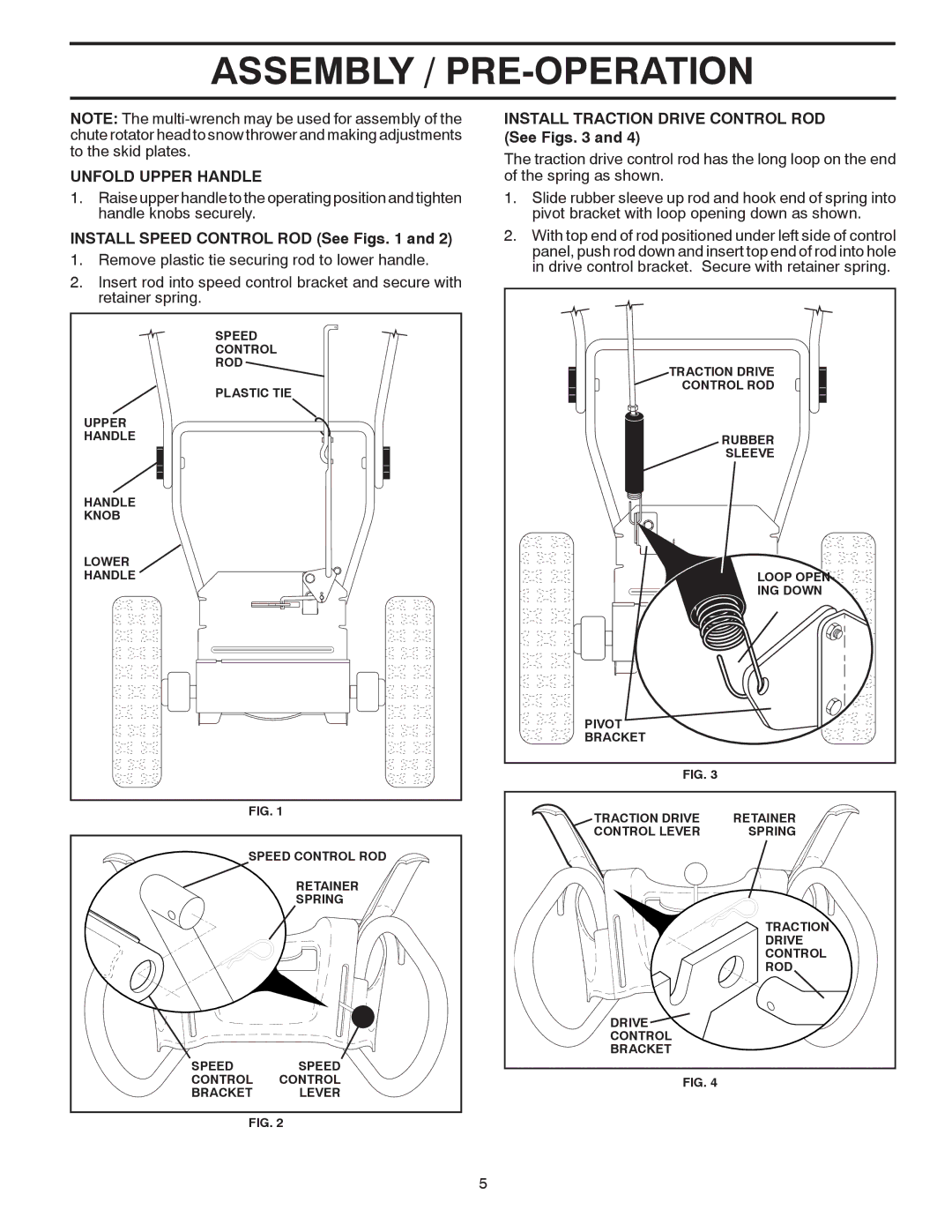 Poulan 414641 Unfold Upper Handle, Install Speed Control ROD See Figs, Install Traction Drive Control ROD See Figs 