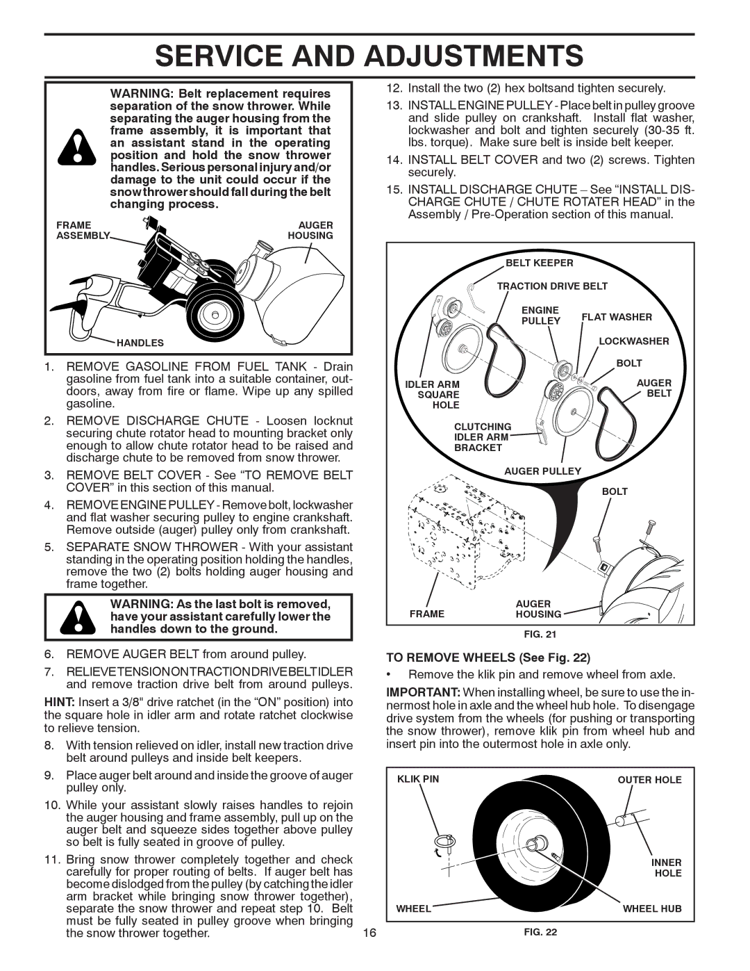 Poulan 414643 owner manual To Remove Wheels See Fig 