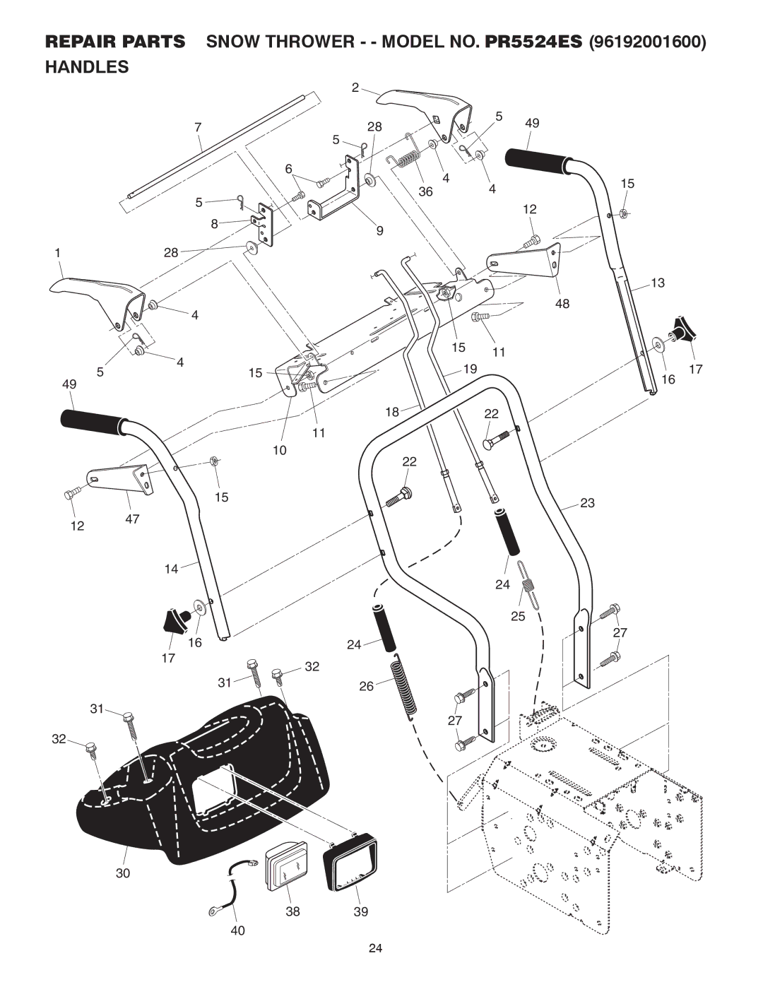 Poulan 414643 owner manual Repair Parts Snow Thrower - Model NO. PR5524ES Handles 