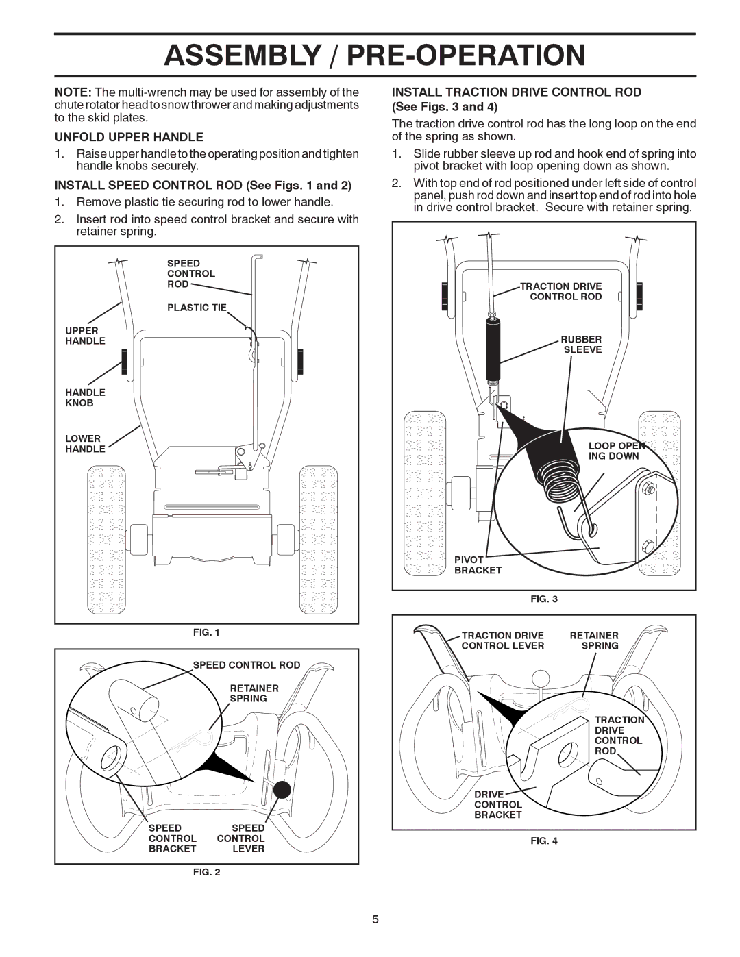 Poulan 414643 Unfold Upper Handle, Install Speed Control ROD See Figs, Install Traction Drive Control ROD See Figs 