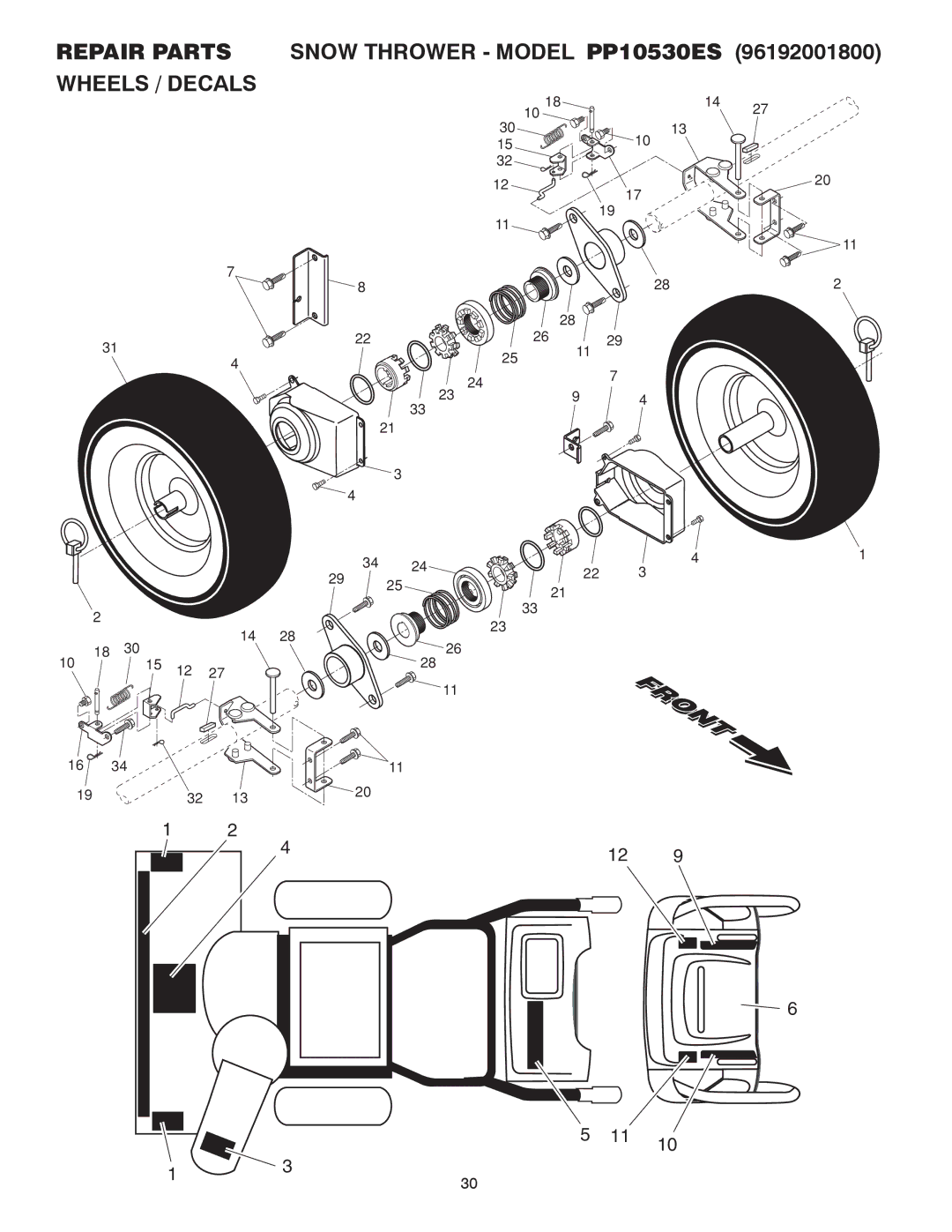 Poulan 414659 owner manual Repair Parts Wheels / Decals 