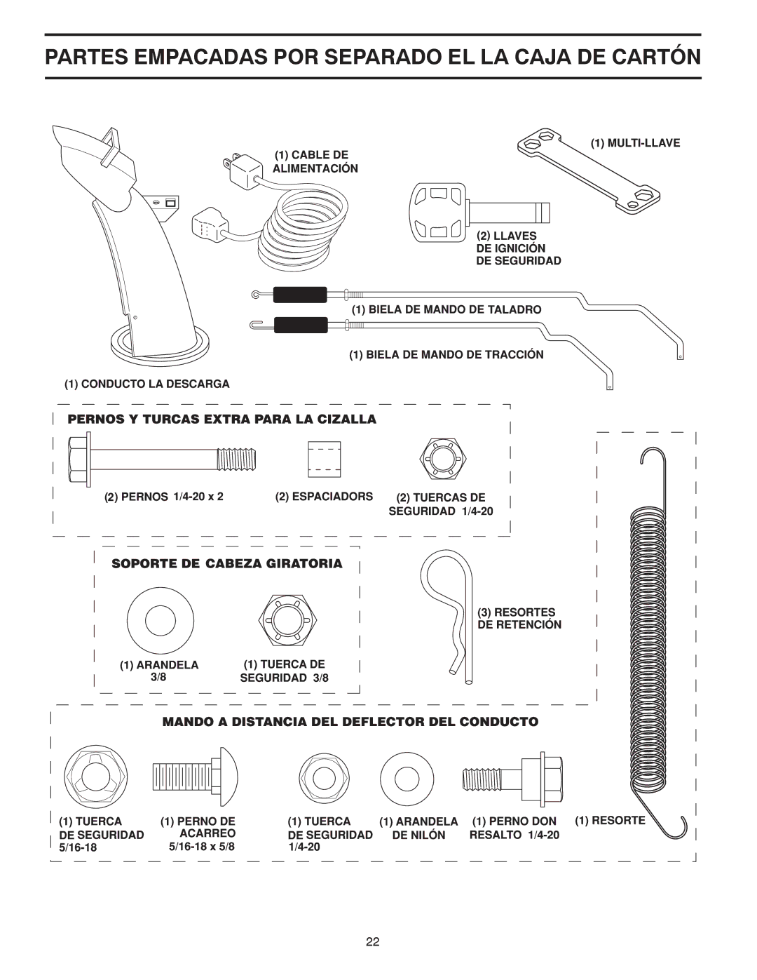 Poulan 414949 owner manual Partes Empacadas POR Separado EL LA Caja DE Cartón 