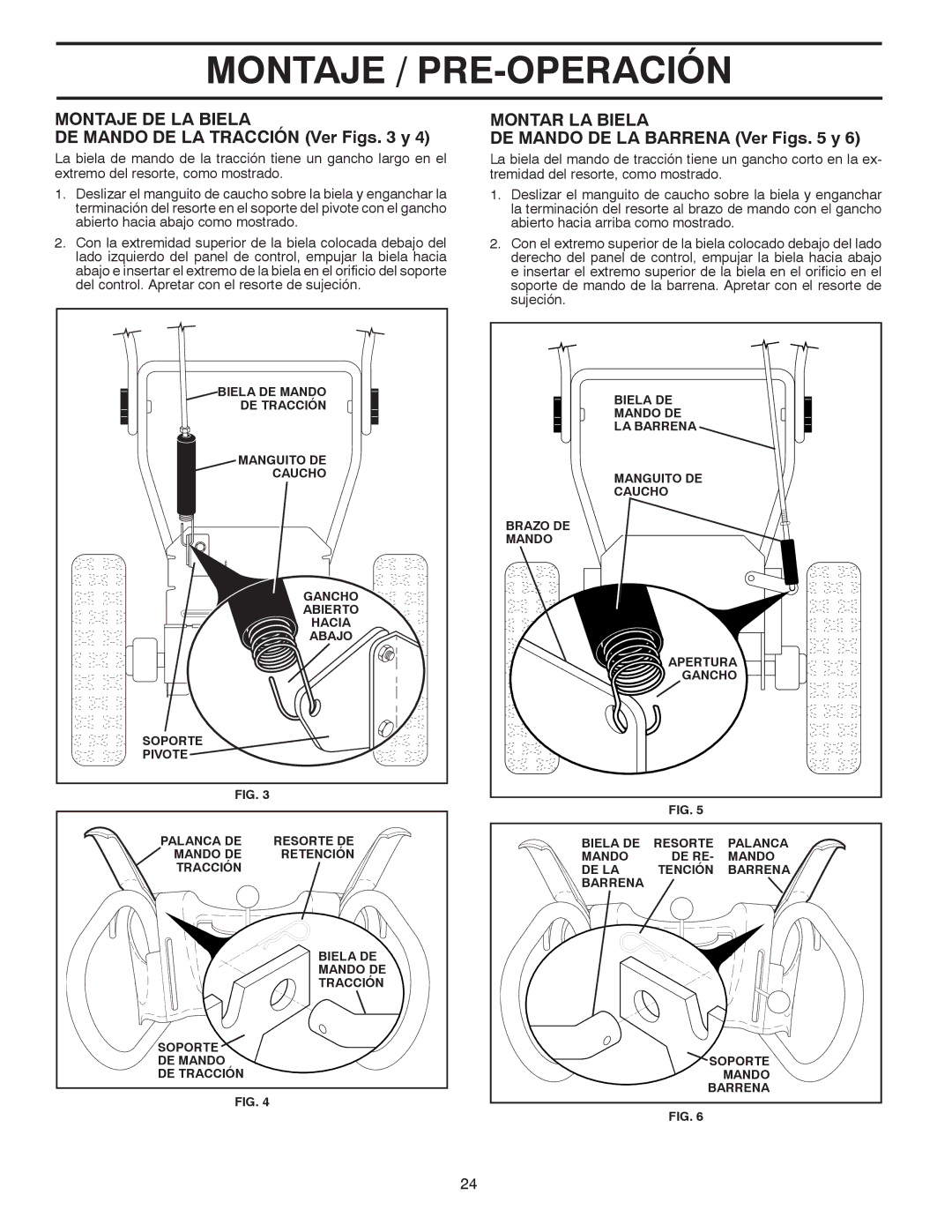 Poulan 414949 owner manual Montaje DE LA Biela, DE Mando DE LA Tracción Ver Figs y, DE Mando DE LA Barrena Ver Figs y 