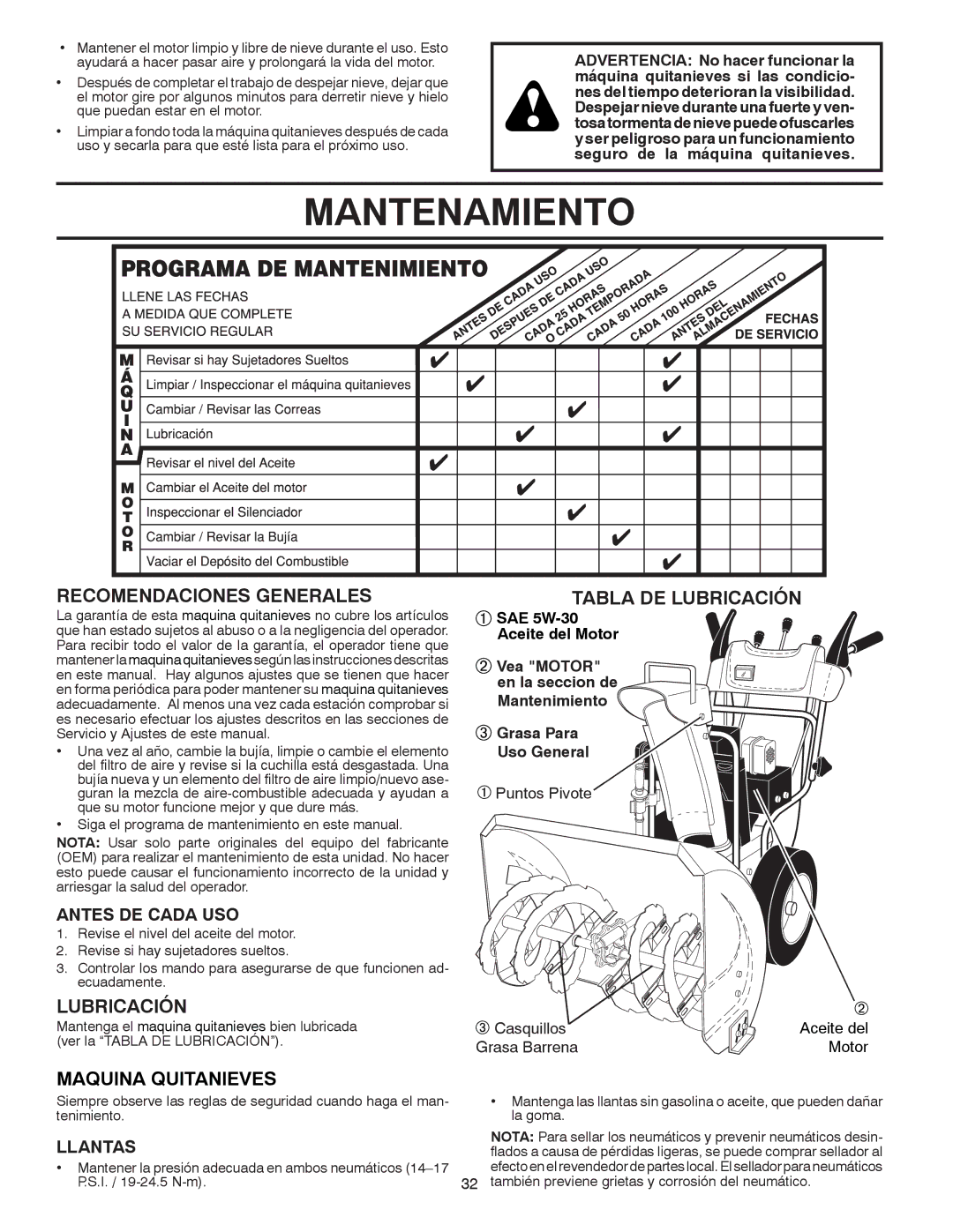 Poulan 414949 owner manual Mantenamiento, Recomendaciones Generales, Lubricación 