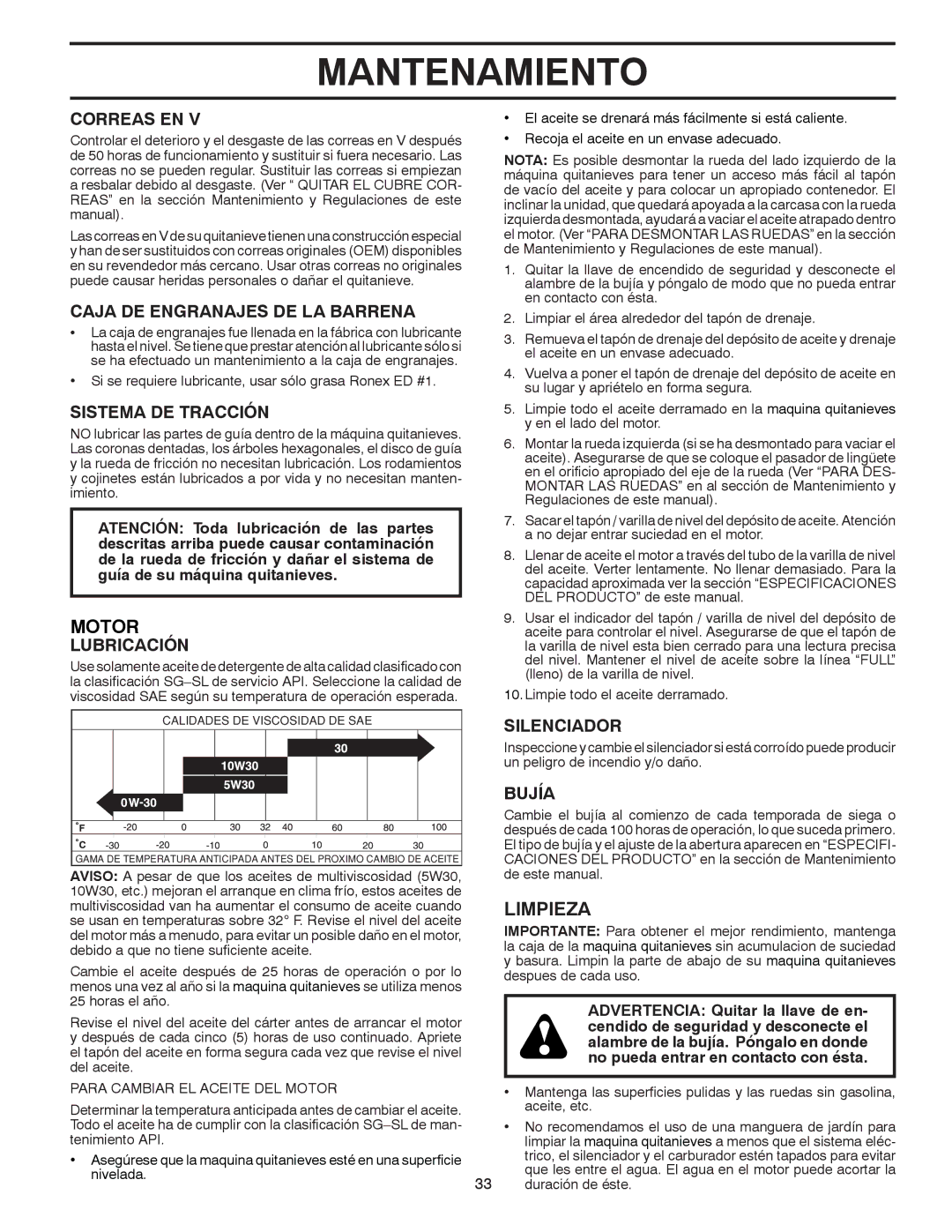 Poulan 414949 owner manual Limpieza 