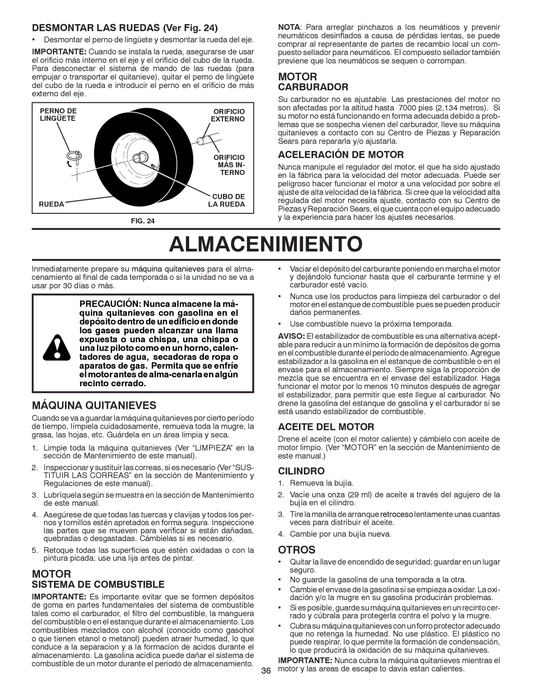 Poulan 414949 owner manual Almacenimiento, Motor, Otros 