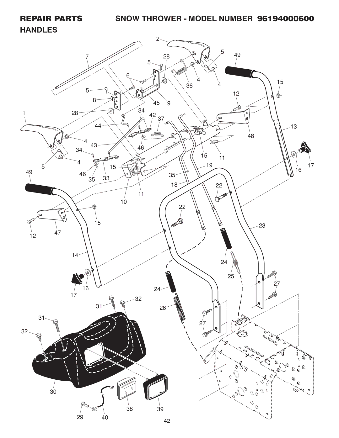 Poulan 414949 owner manual Repair Parts Snow Thrower Model Number Handles 