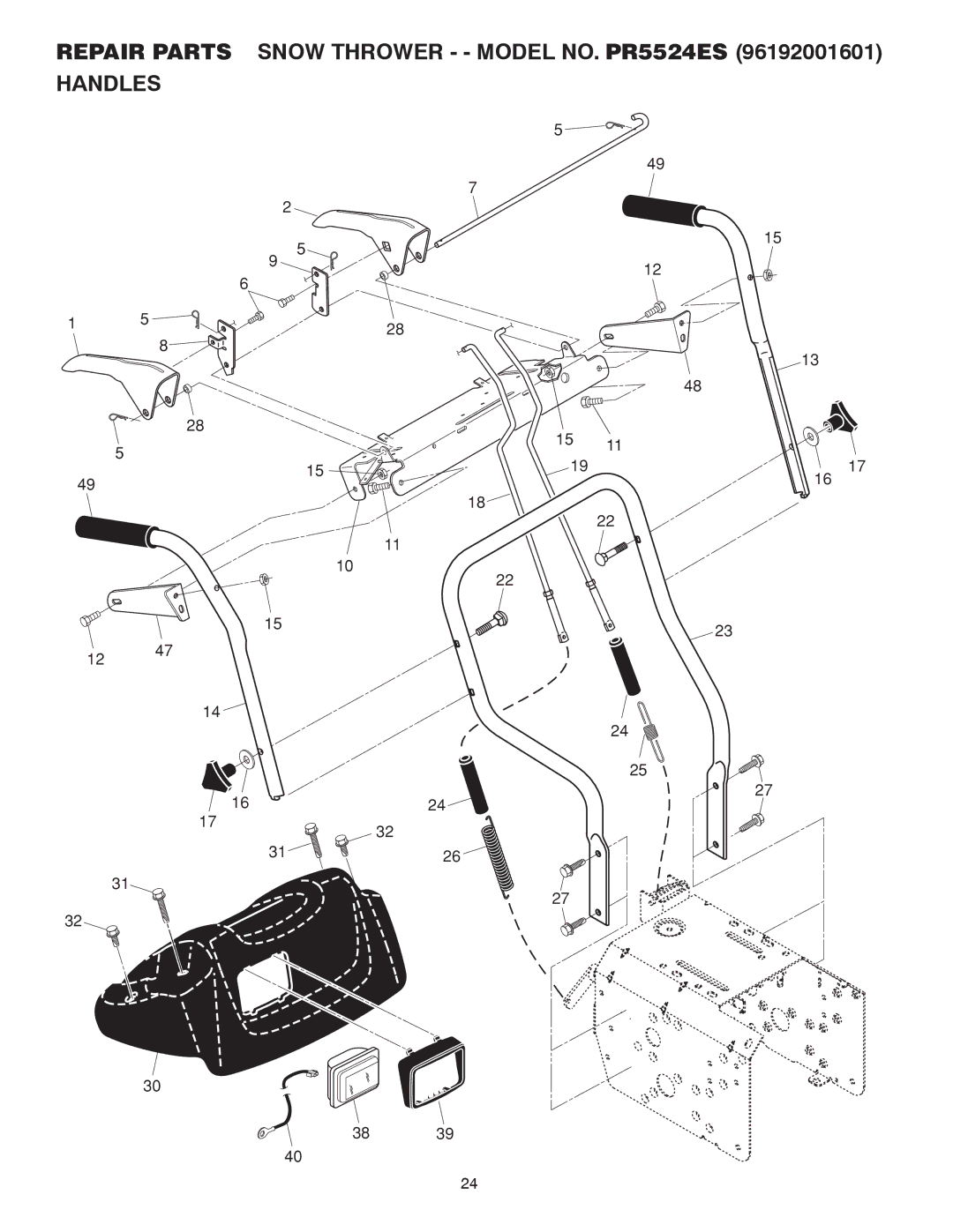 Poulan 415136 owner manual Repair Parts Snow Thrower - Model NO. PR5524ES Handles 