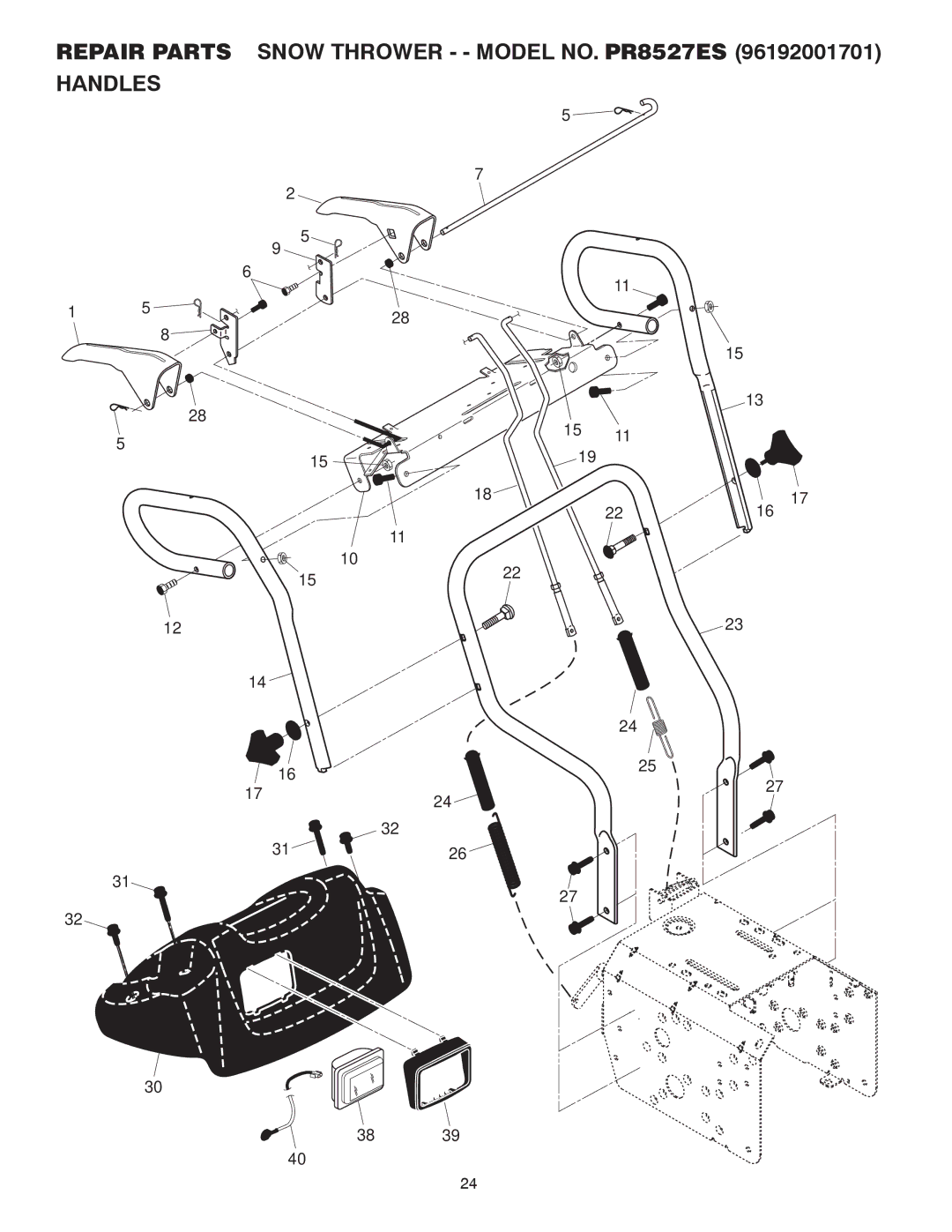 Poulan 415180 owner manual Repair Parts Snow Thrower - Model NO. PR8527ES Handles 