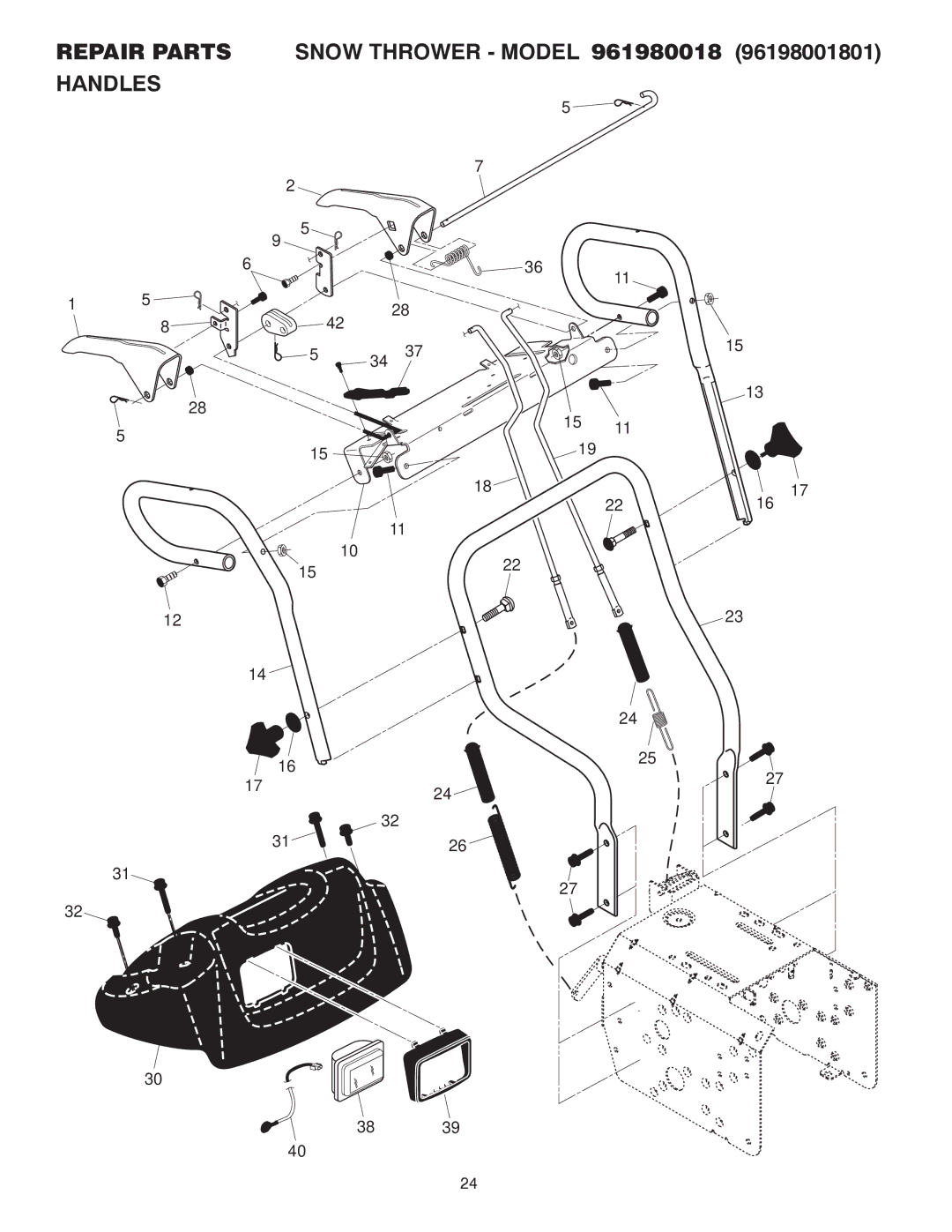 Poulan 415332, 96198001801 owner manual Repair Parts Handles 