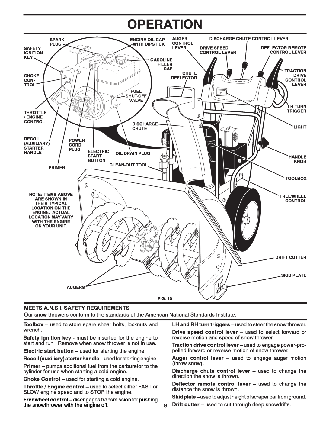Poulan 96198000901 Operation, Meets A.N.S.I. Safety Requirements, Drive speed control lever - used to select forward or 