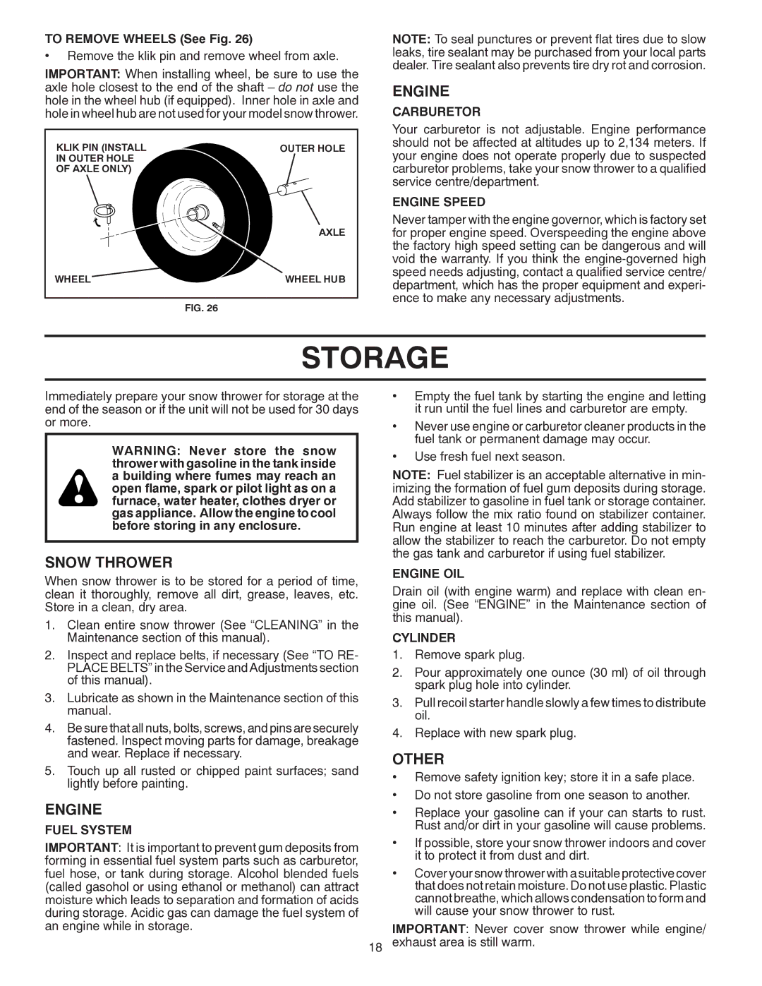 Poulan PP13TEPH30, 416751, 96198000901, PP12TEPH30 owner manual Storage, Other 