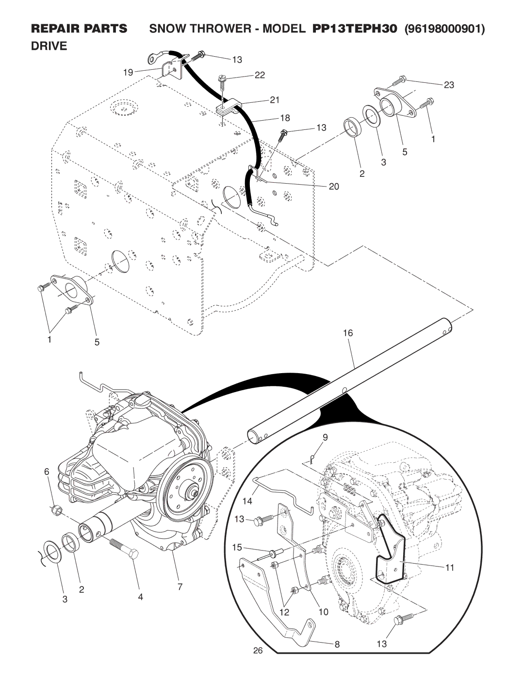 Poulan 416751, 96198000901, PP12TEPH30 owner manual Repair Parts Snow Thrower Model PP13TEPH30 Drive 