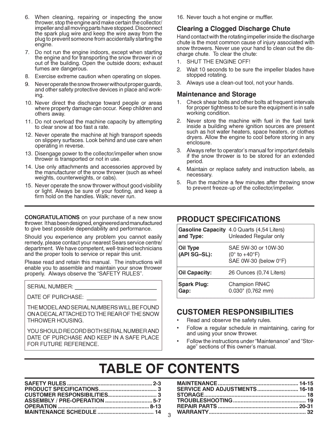 Poulan PP12TEPH30, 416751, 96198000901, PP13TEPH30 owner manual Table of Contents 