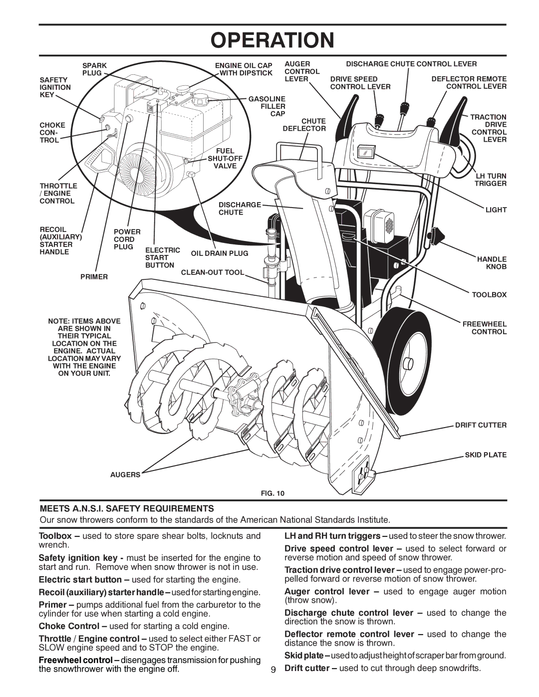 Poulan 96198000901, 416751 Meets A.N.S.I. Safety Requirements, Drive speed control lever used to select forward or 