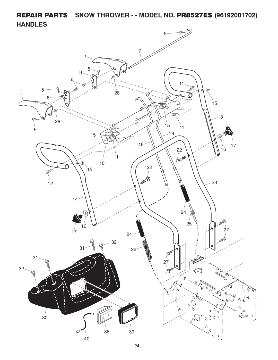 Poulan 416810 owner manual Repair Parts Snow Thrower - Model NO. PR8527ES Handles 