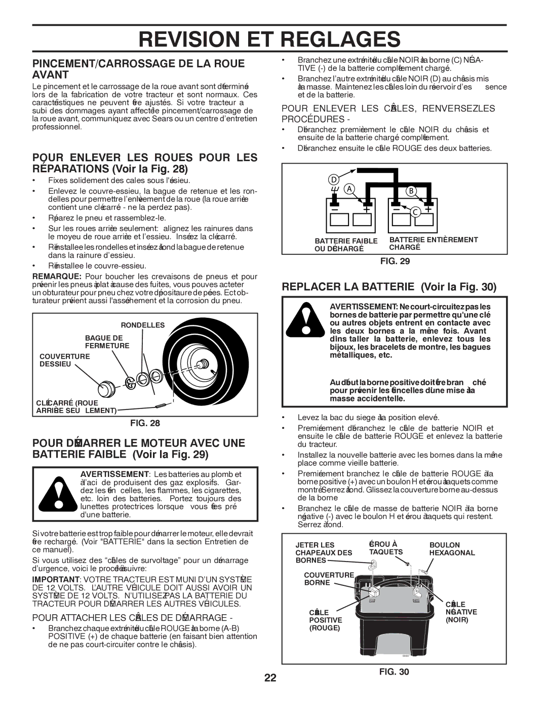 Poulan 417217 manual Fig la Voir Batterie LA Replacer, Fig la Voir Tionsraparé LES Pour Roues LES Enlever Pour 