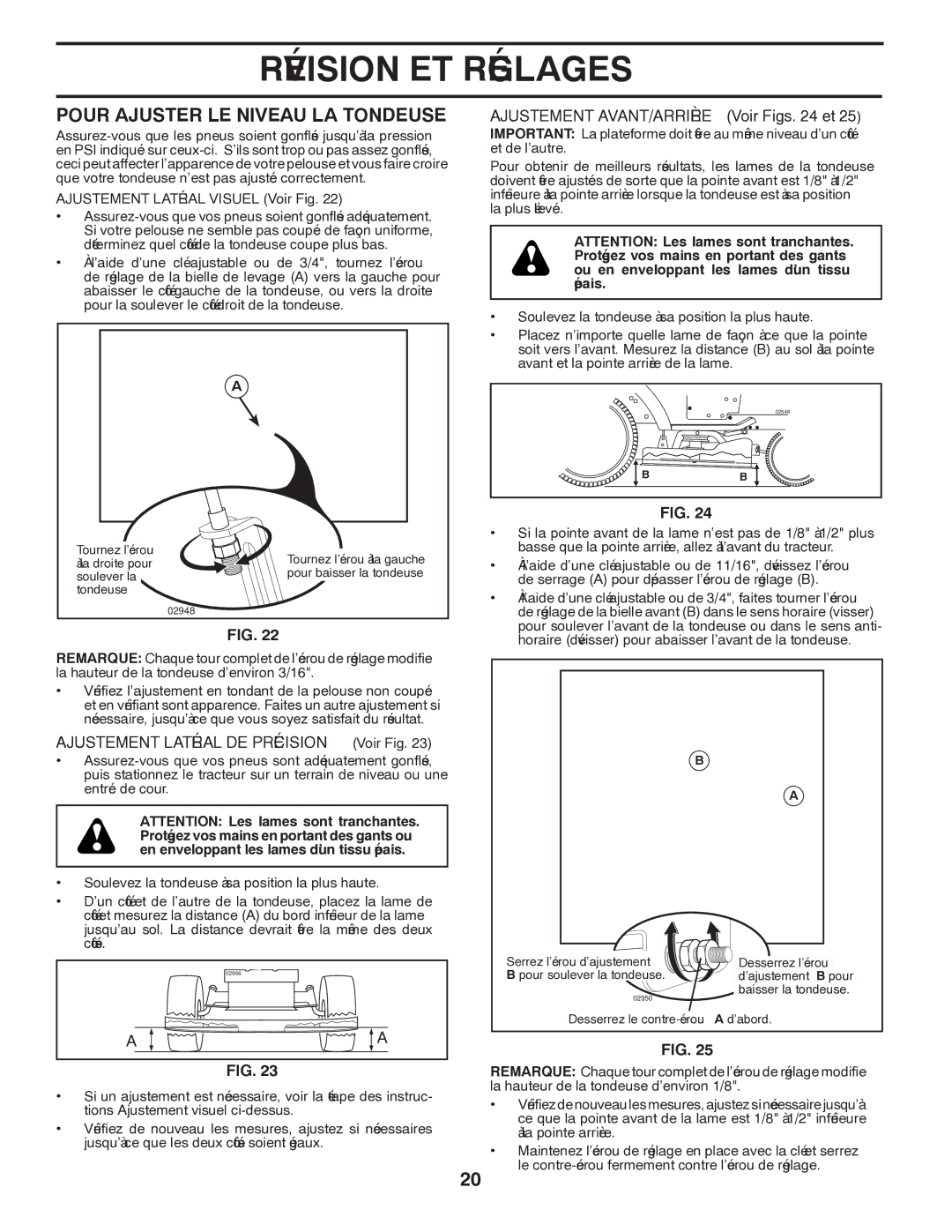 Poulan 417217 manual Tondeuse LA Niveau LE Ajuster Pour, 25 .FIG, 24 .FIG, 23 .FIG, 22 .FIG 