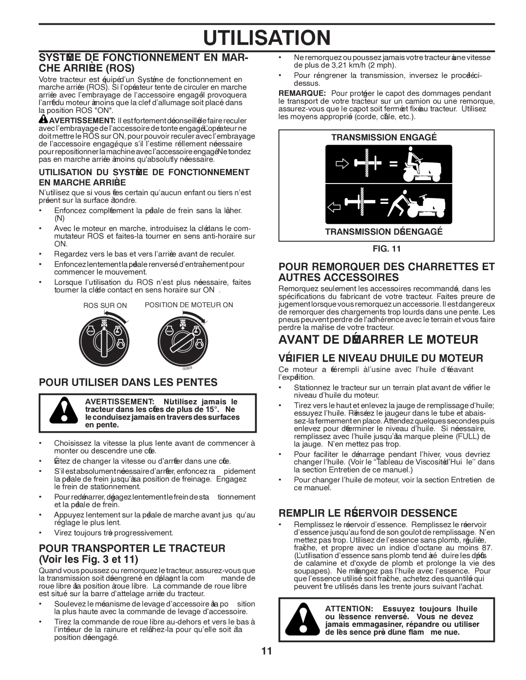 Poulan 417217 manual Moteur LE Démarrer DE Avant, 11 et 3 .Fig les Voir, MAR EN Fonctionnement DE Système 