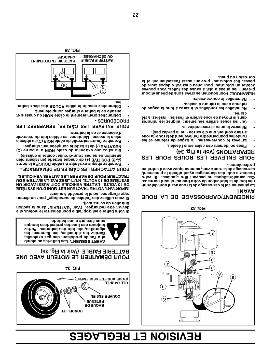 Poulan 417920 manual Fig la Voir Tionsraparé LES Pour Roues LES Enlever Pour, Avant, Roue LA DE PINCEMENT/CARROSSAGE 