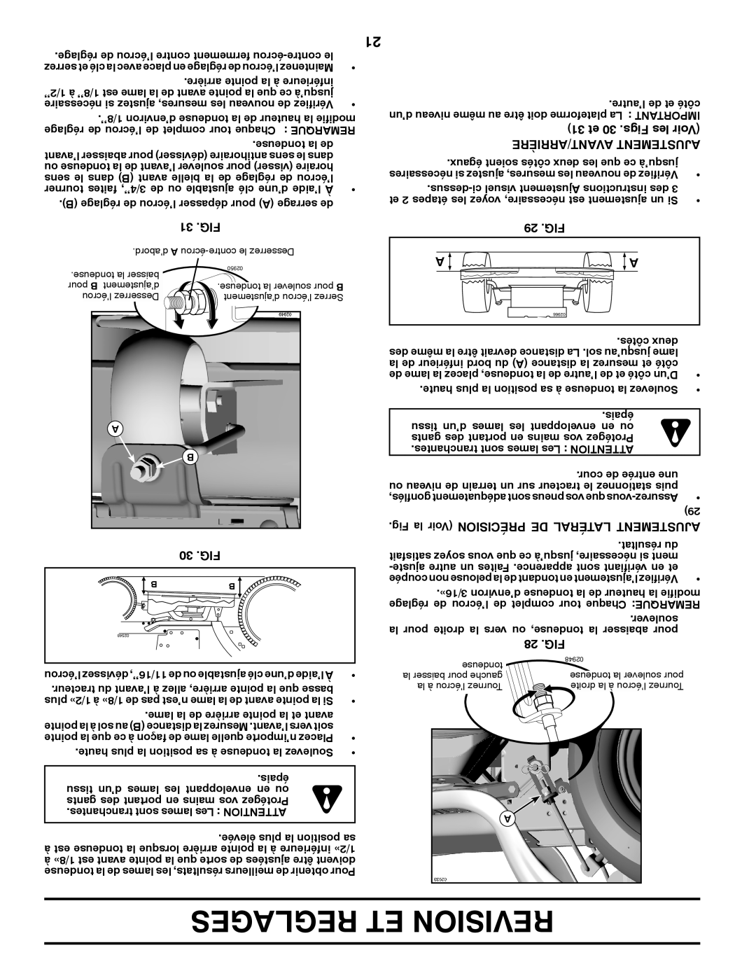 Poulan 417920 manual AVANT/ARRIÈRE Ajustement 