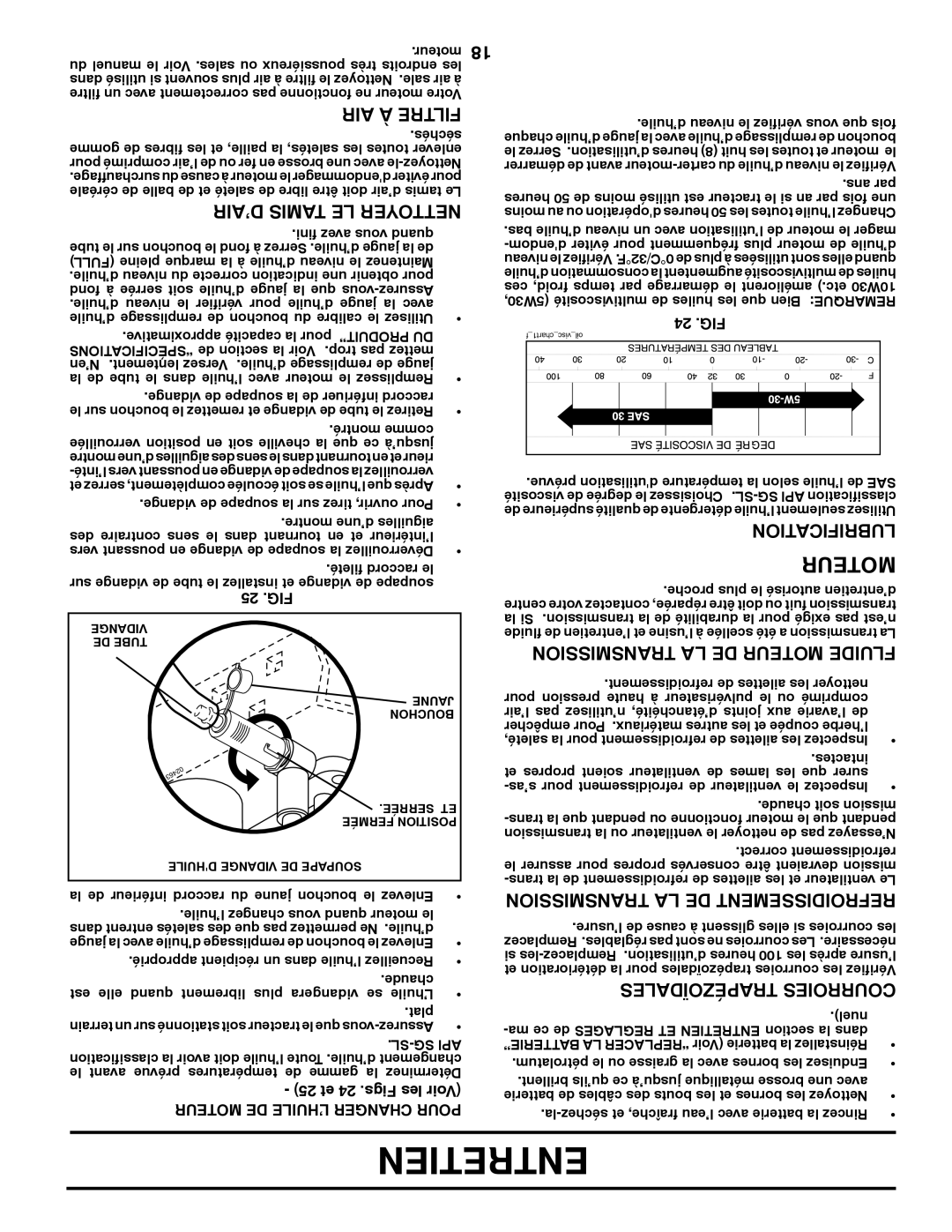 Poulan 417920 manual AIR À Filtre, ’AIR Tamis LE Nettoyer, Lubrification, Sionmistrans LA DE Moteur Fluide 