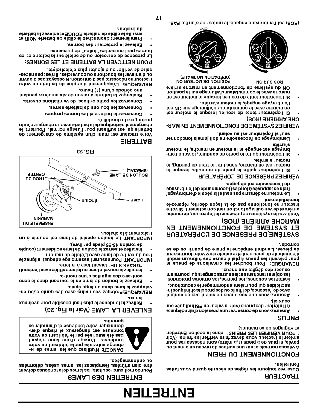 Poulan 417920 manual Fig la Voir Lame LA Enlever, Lames DES Entretien, EN Fonctionnement DE Système ET 