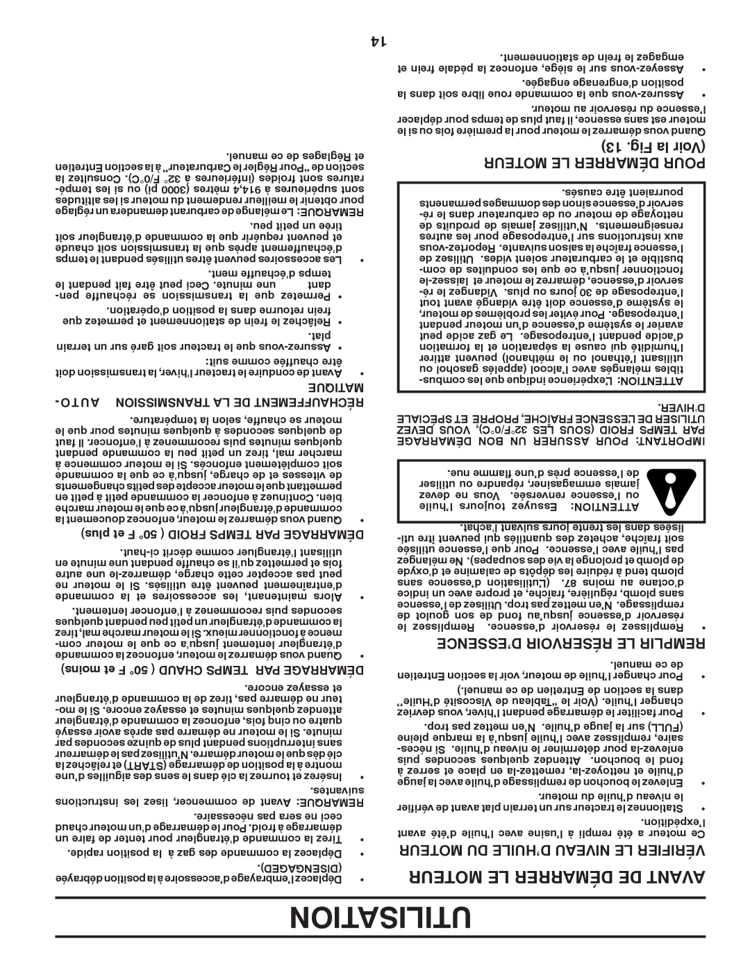 Poulan 417920 manual Moteur LE Démarrer Pour, ’ESSENCE Réservoir LE Remplir, Moteur DU D’HUILE Niveau LE Vérifier, Quetima 