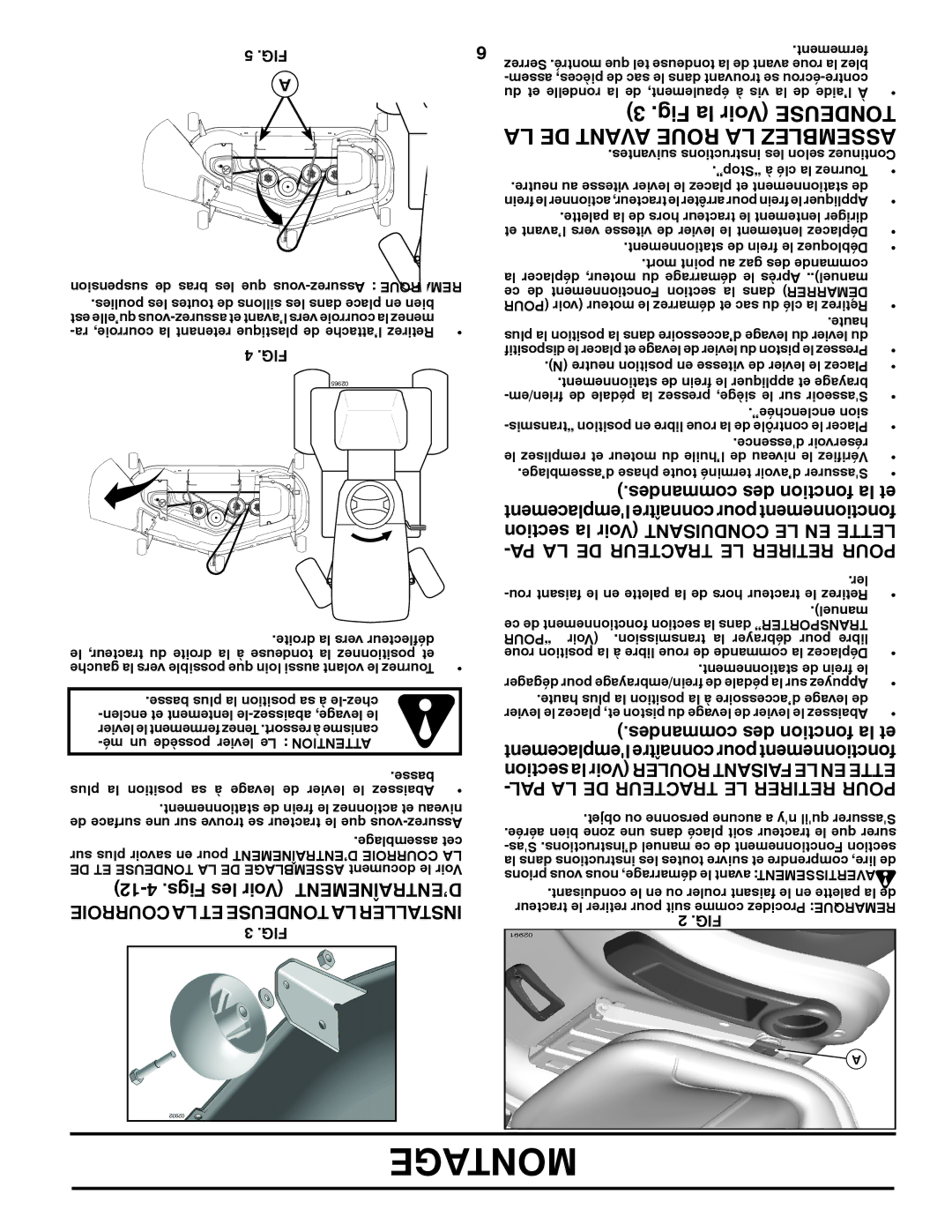 Poulan 417920 manual PA LA DE Tracteur LE Retirer Pour, PAL LA DE Tracteur LE Retirer Pour 