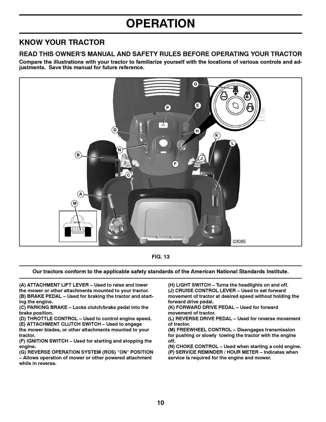 Poulan 417920 manual Know Your Tractor, Operation 