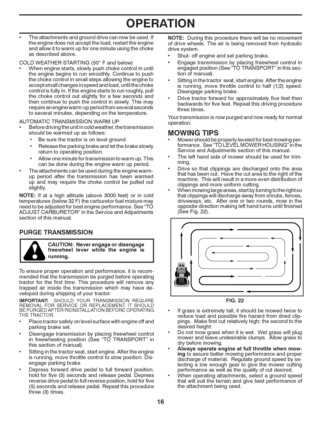 Poulan 418793 manual Mowing Tips, Purge Transmission, Automatic Transmission Warm UP 