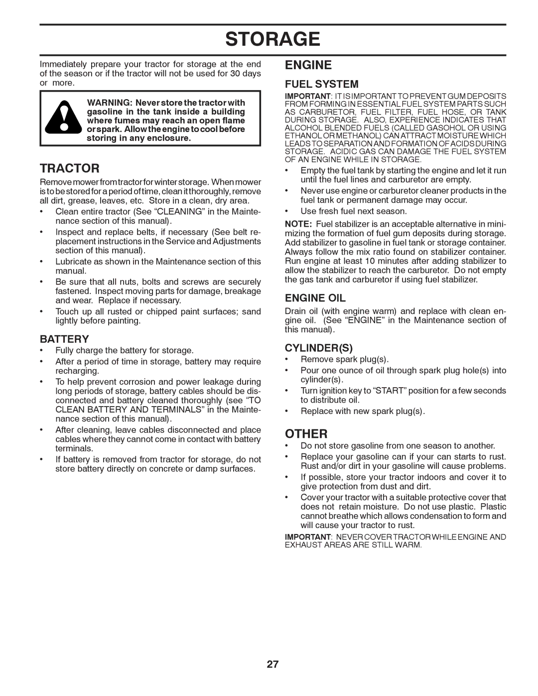 Poulan 418793 manual Storage, Other, Fuel System, Engine OIL, Cylinders 