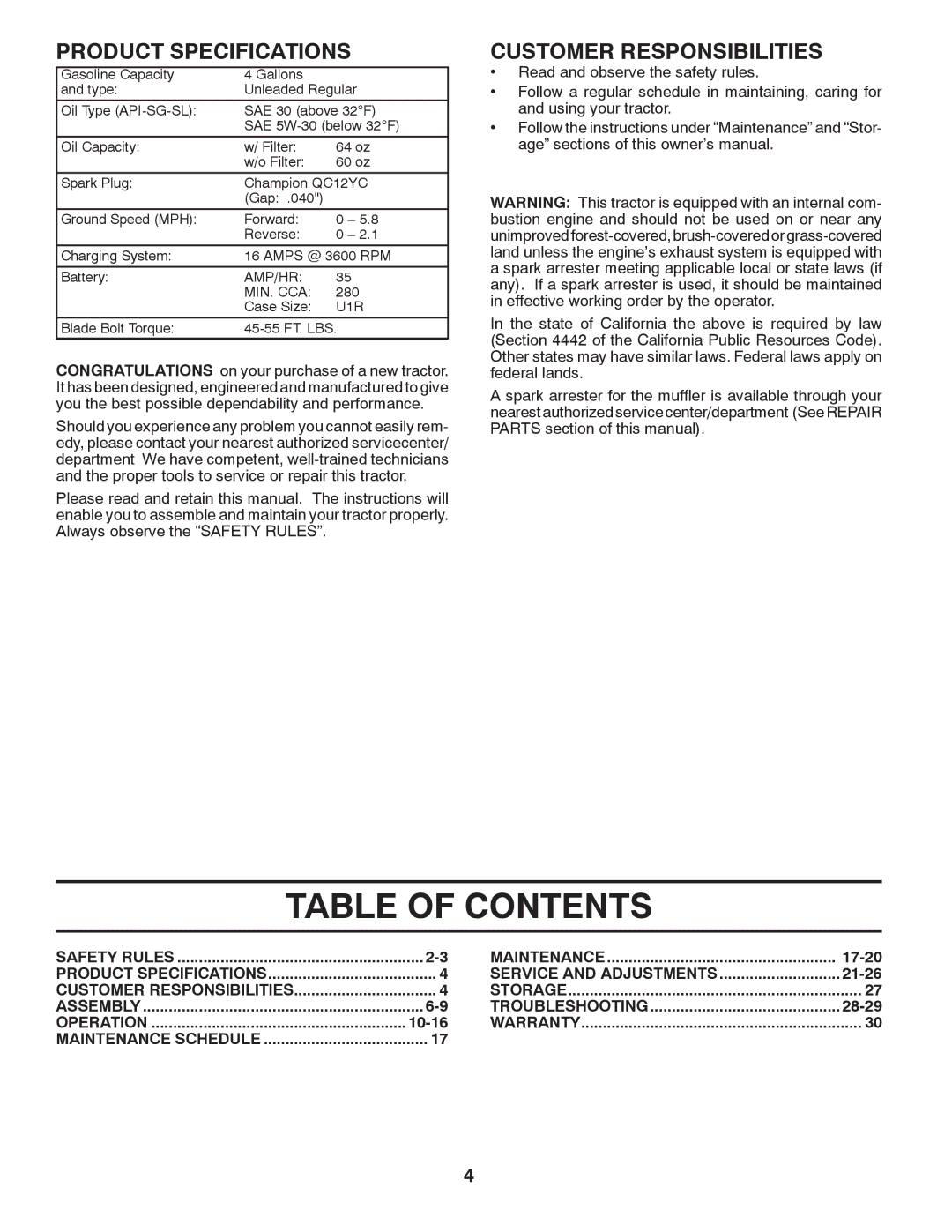 Poulan 418793 manual Table of Contents 