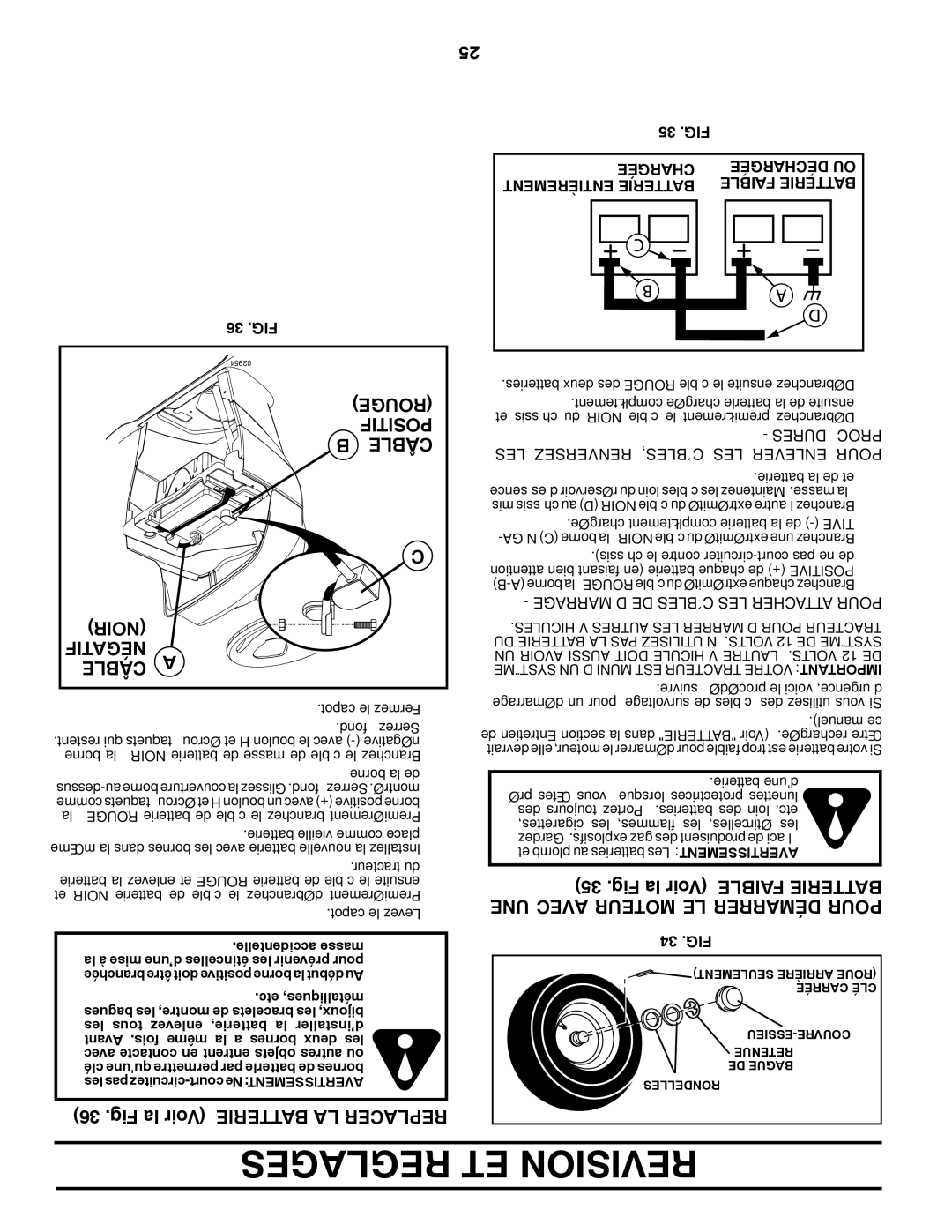 Poulan 418793 manual Rouge, Positif, Noir Négatif Câble, Fig la Voir Batterie LA Replacer 