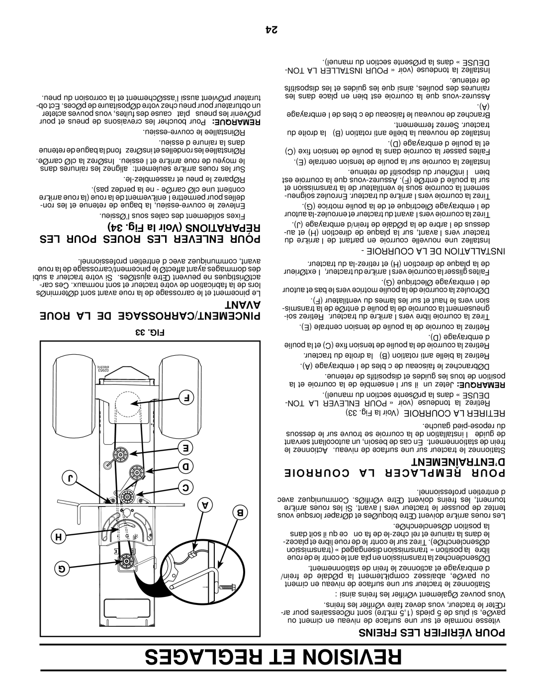 Poulan 418793 manual Fig la Voir Tionsraparé LES Pour Roues LES Enlever Pour, Avant, Roue LA DE PINCEMENT/CARROSSAGE 