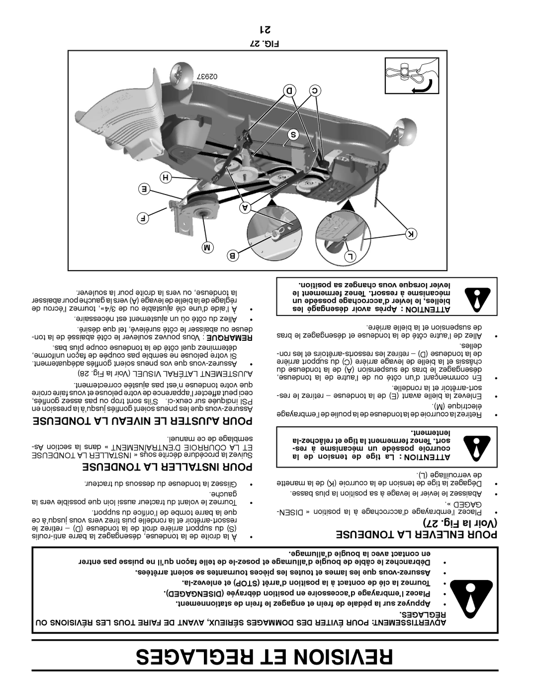 Poulan 418793 manual Fig la Voir, Tondeuse LA Niveau LE Ajuster Pour, Tondeuse LA Installer Pour, Tondeuse LA Enlever Pour 