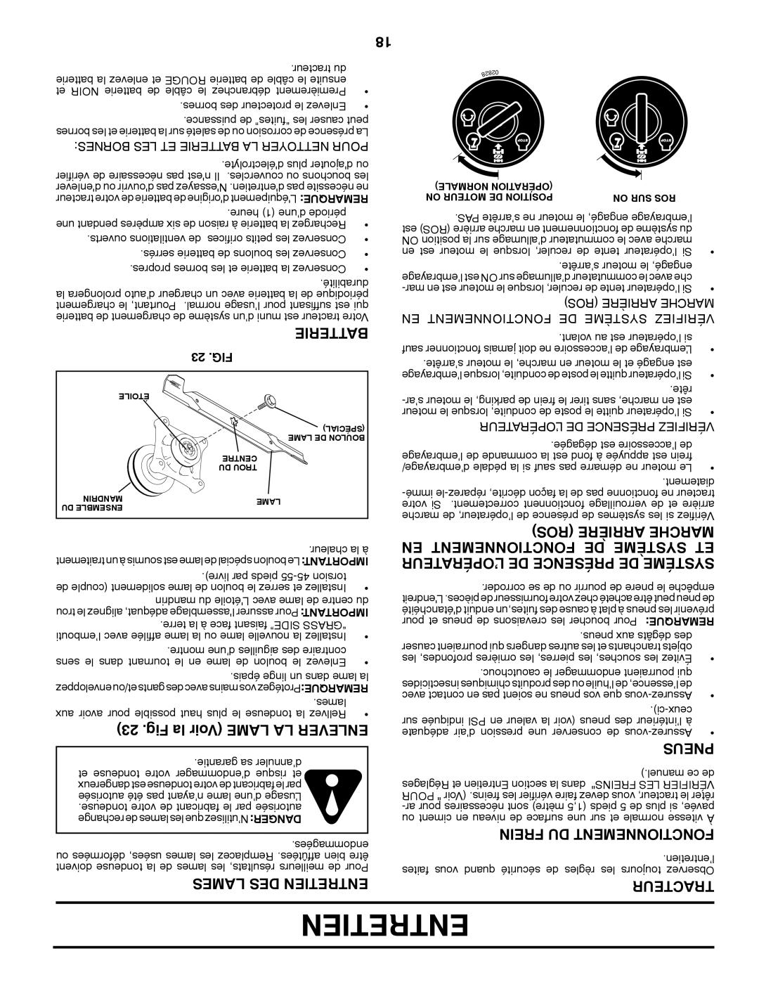 Poulan 418793 manual Fig la Voir Lame LA Enlever, EN Fonctionnement DE Système ET 