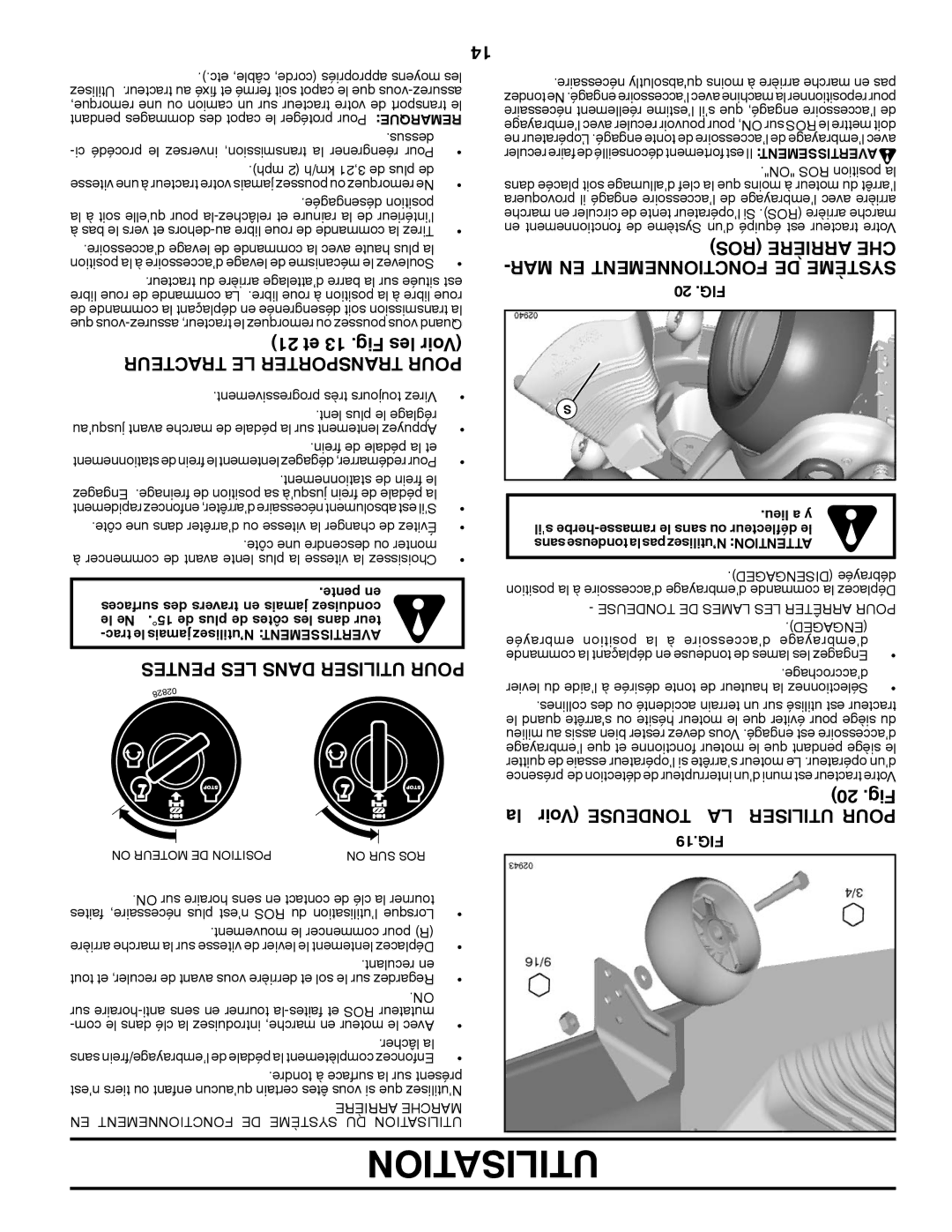 Poulan 418793 manual 21 et 13 .Fig les Voir, ROS Arrière CHE -MAR EN Fonctionnement DE Système, 20 .Fig 