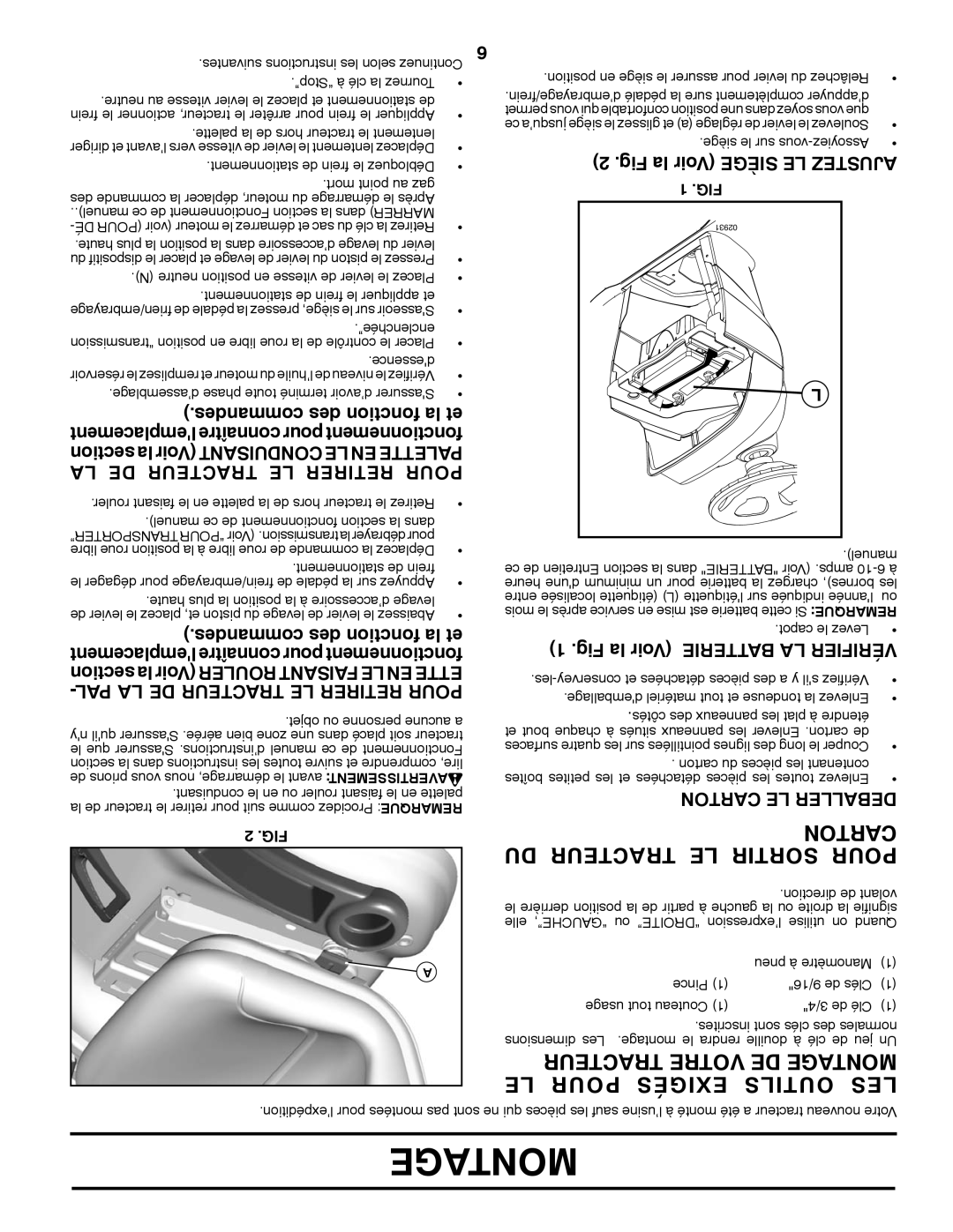 Poulan 418793 manual PAL LA DE Tracteur LE Retirer Pour 