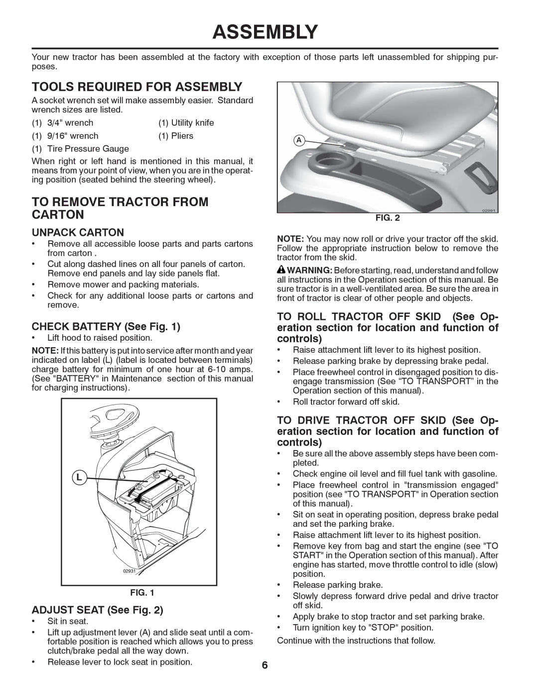 Poulan 418793 manual Tools Required for Assembly, To Remove Tractor from Carton, Unpack Carton 