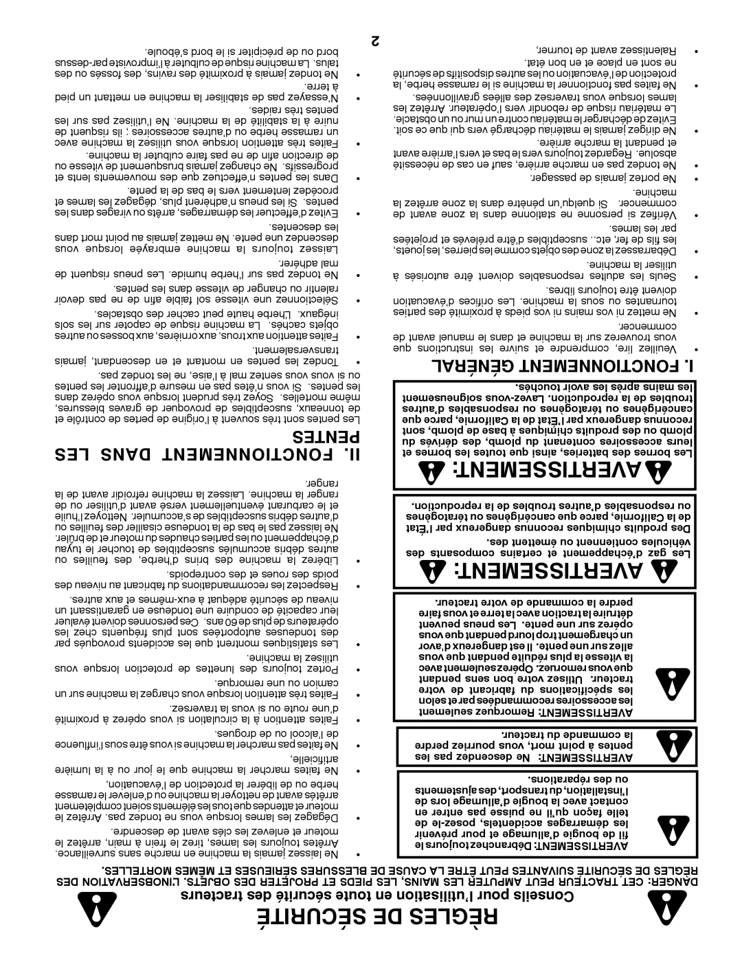 Poulan 418793 manual Tracteurs des sécurité toute en l’utilisation pour Conseils 