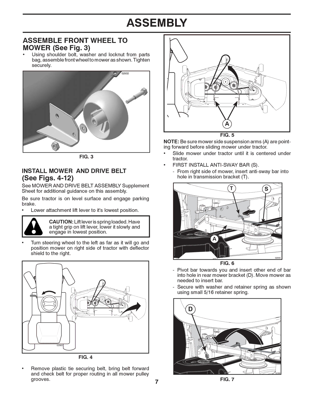 Poulan 418793 manual Install Mower and Drive Belt, First Install ANTI-SWAY BAR S 