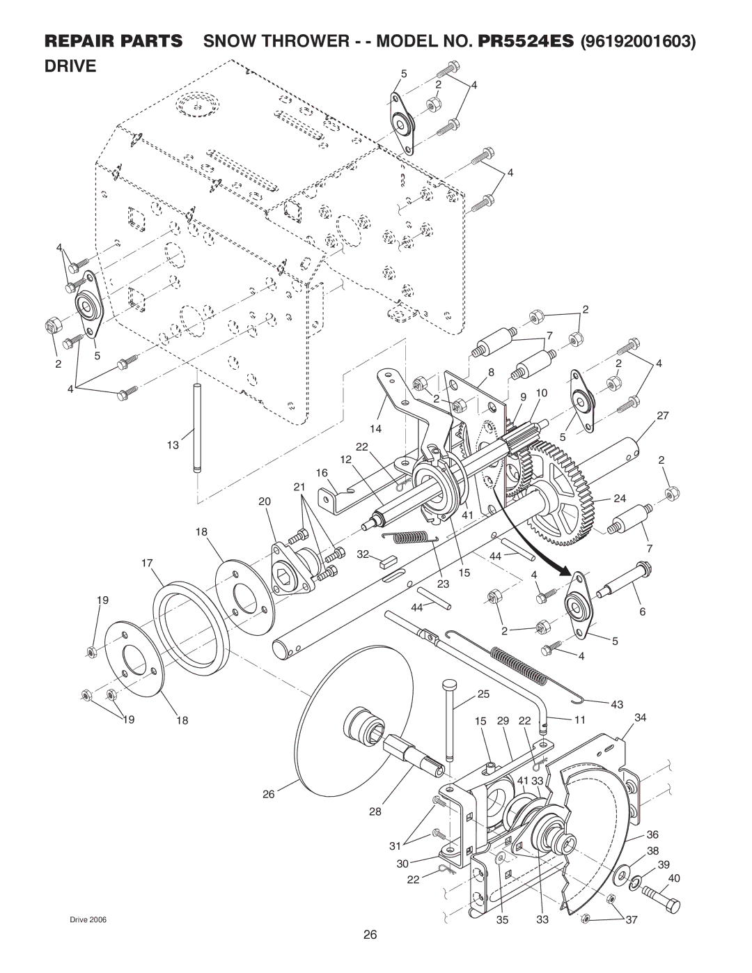 Poulan 418962 owner manual Repair Parts Snow Thrower - Model NO. PR5524ES 