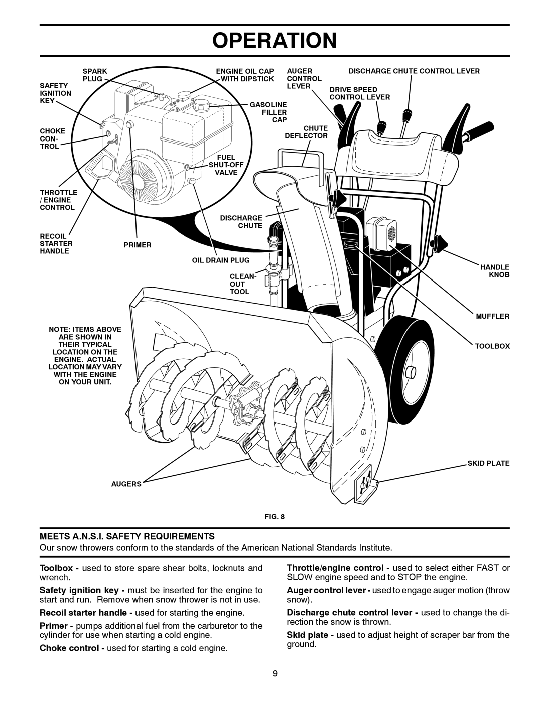 Poulan 418971 owner manual Operation, Meets A.N.S.I. Safety Requirements 