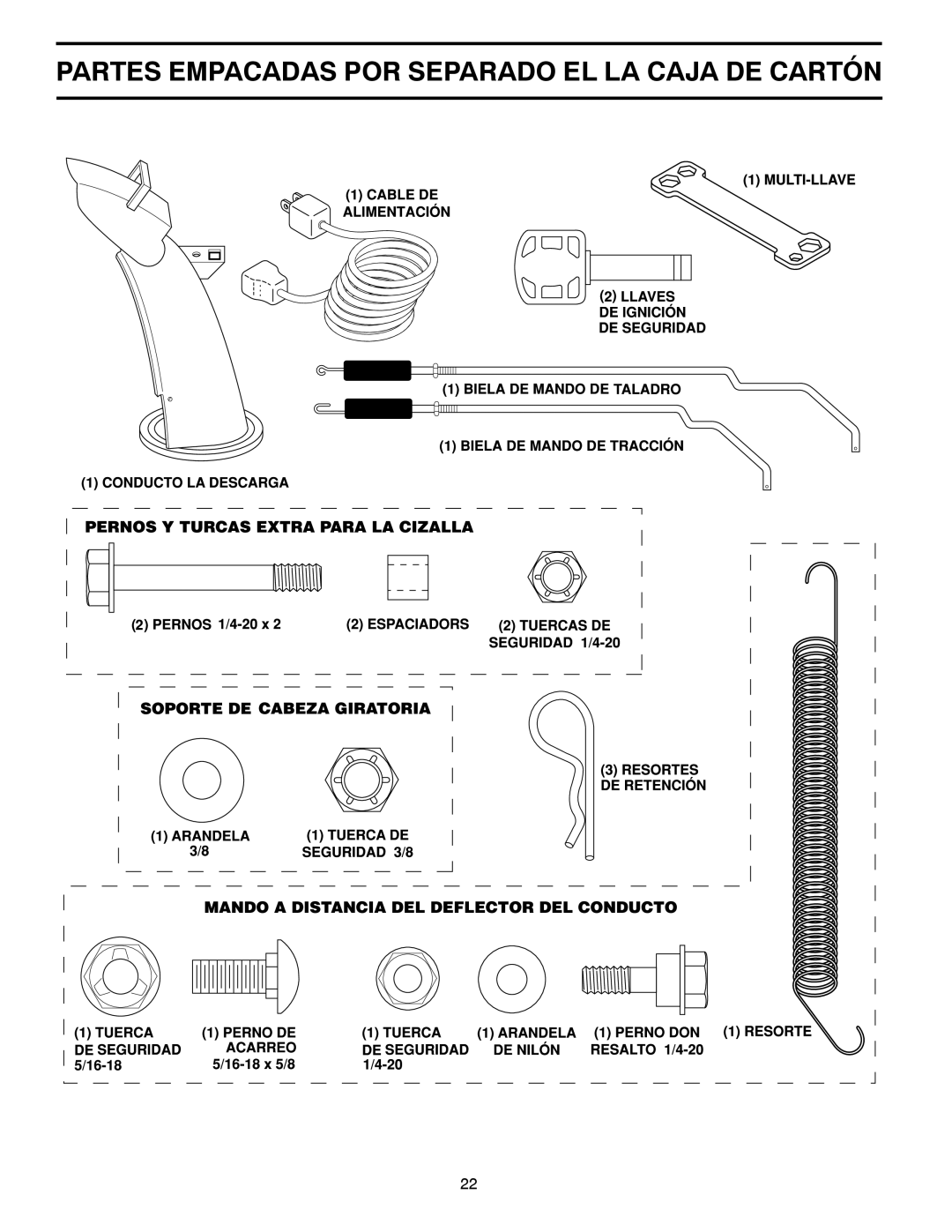 Poulan 418984, 96194000602 owner manual Partes Empacadas POR Separado EL LA Caja DE Cartón 