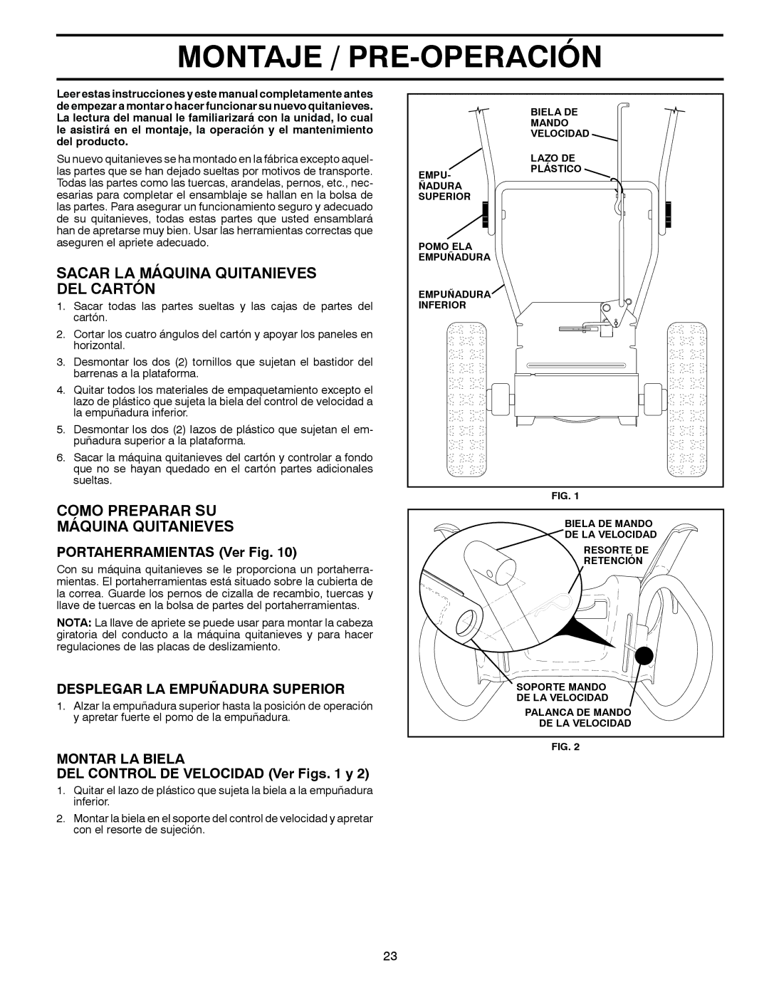 Poulan 96194000602 Montaje / PRE-OPERACIÓN, Sacar LA Máquina Quitanieves DEL Cartón, Como Preparar SU Máquina Quitanieves 